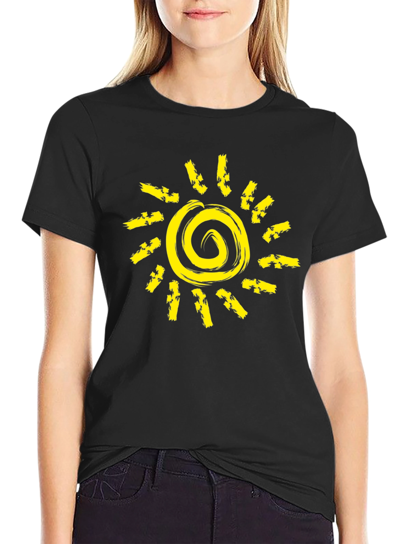 Sunshine Graphic Black T-Shirt - Unique Spiral Design