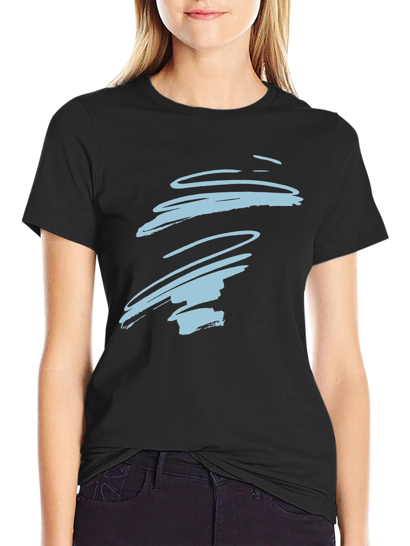 Abstract Swirl Graphic Tee - Casual Black T-Shirt