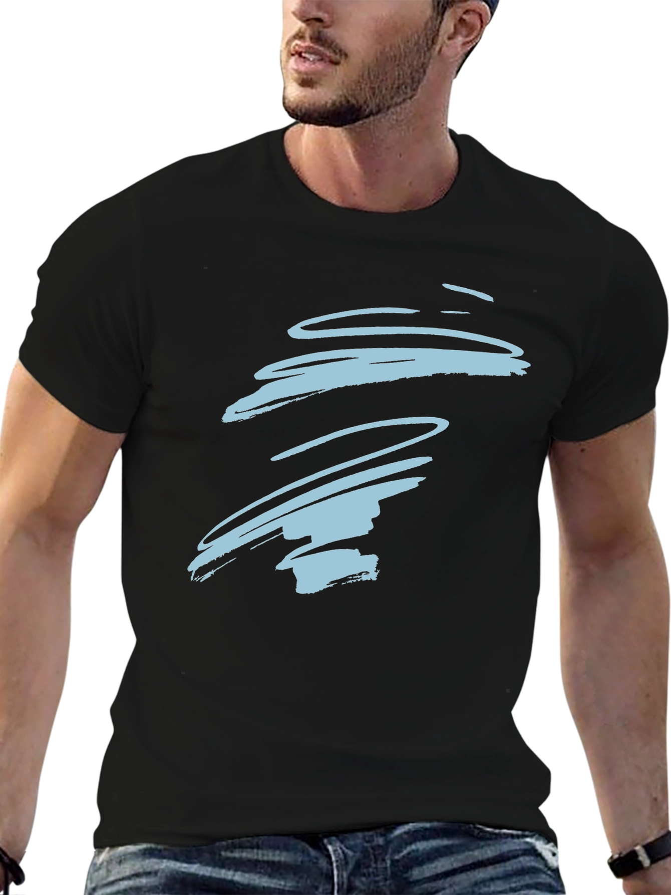 Abstract Swirl Graphic Tee - Casual Black T-Shirt