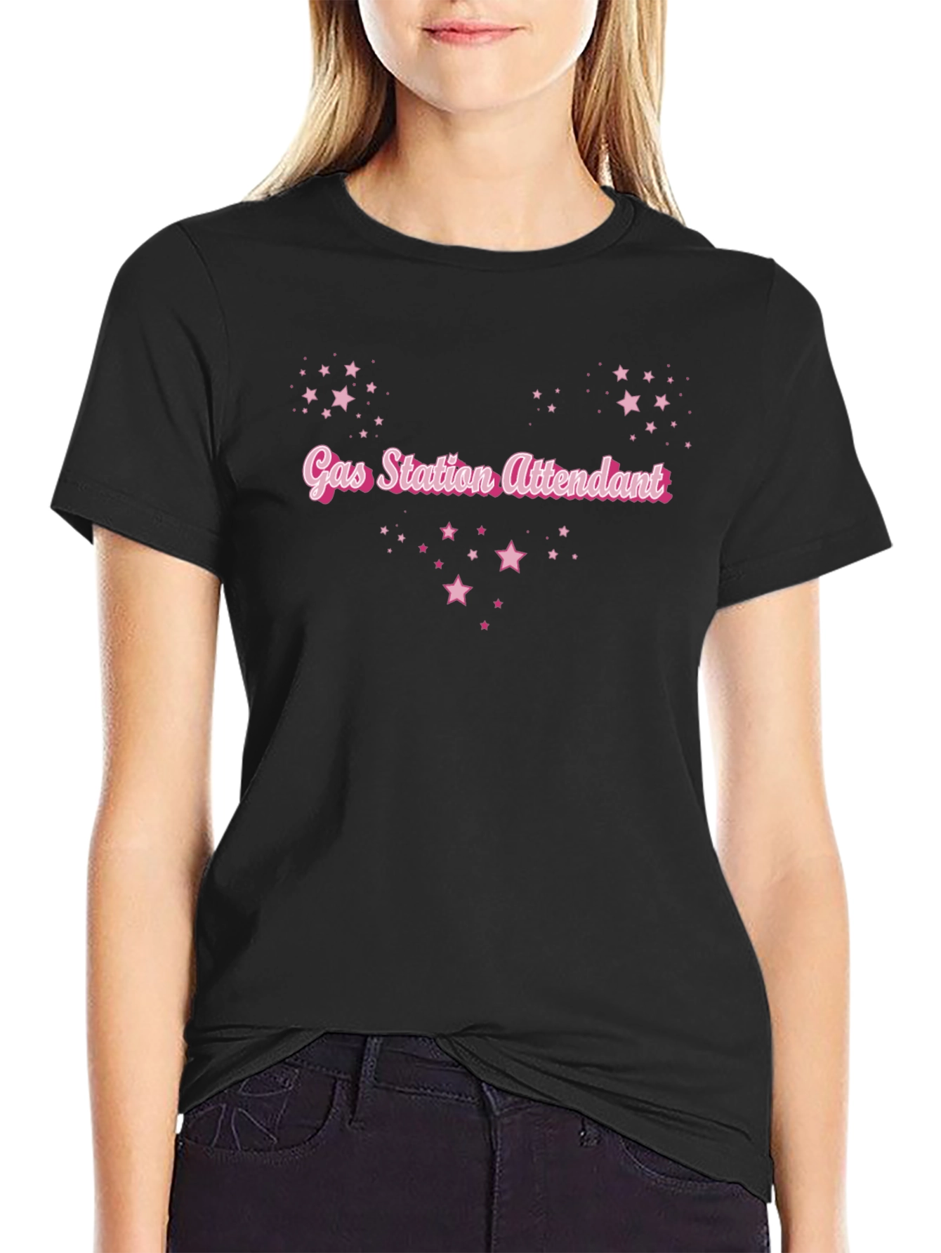 Gas Station Attendant Tee - Pink Stars