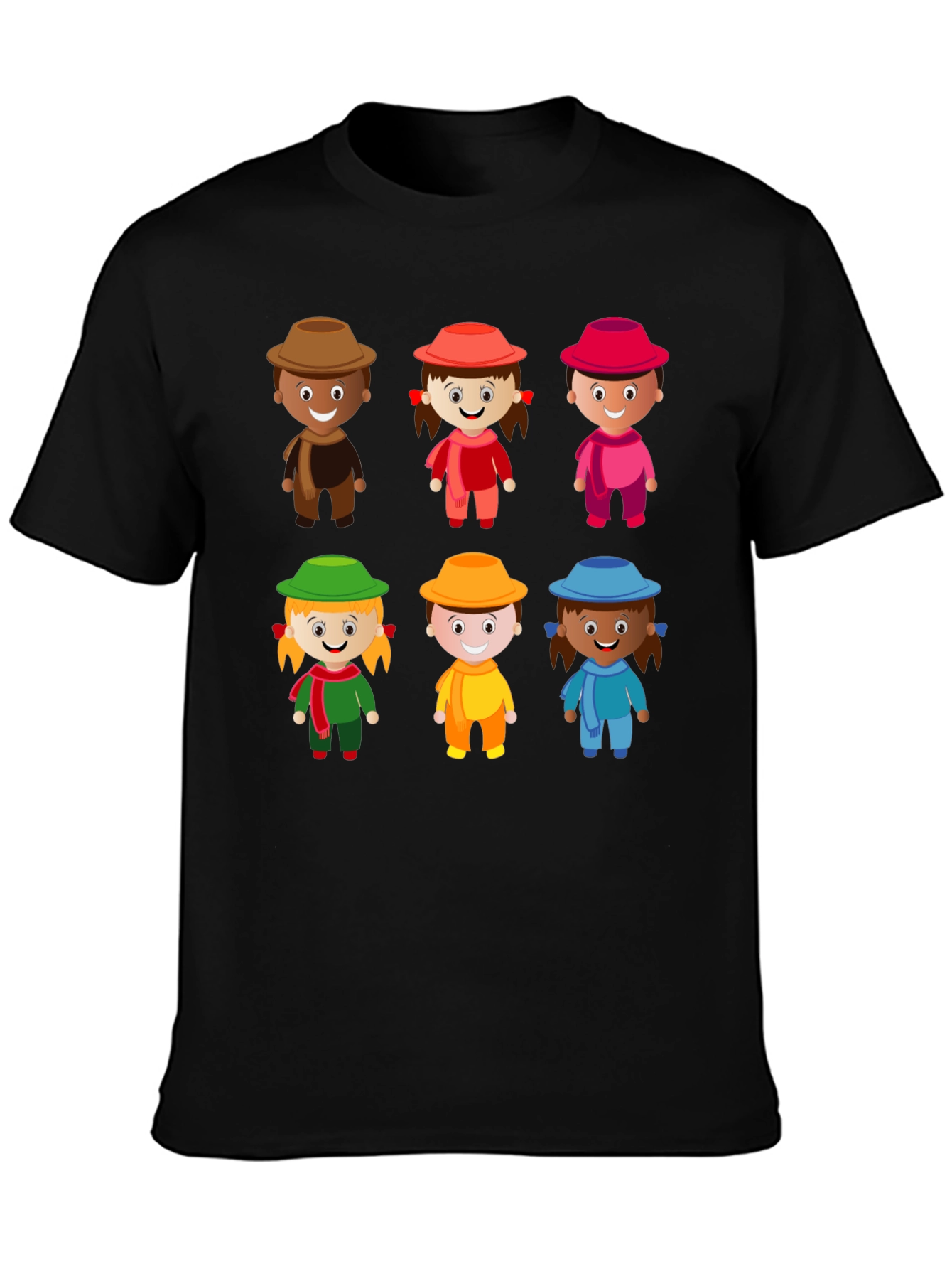 Fun Cartoon Character Print Black T-Shirt