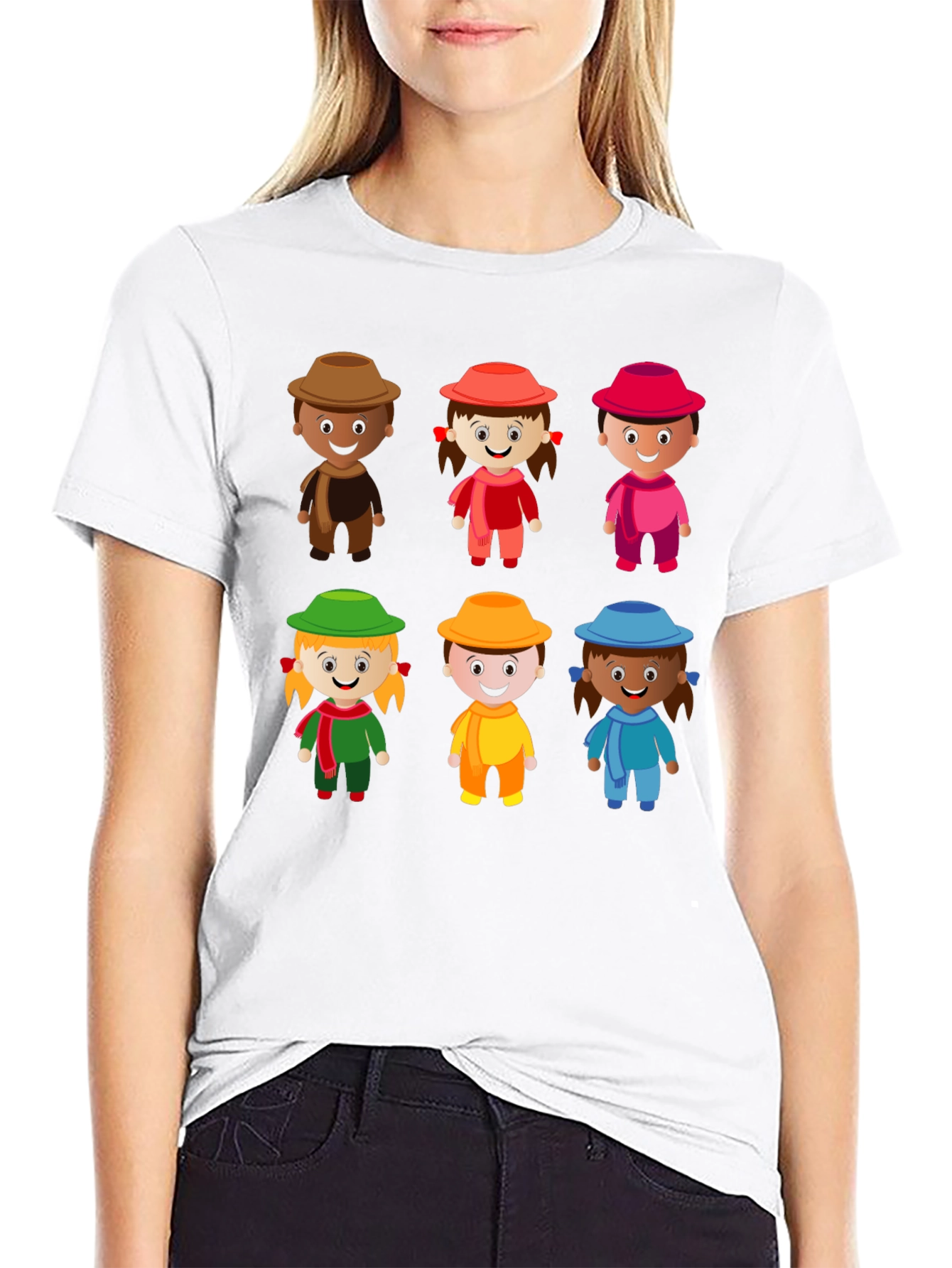 Fun Cartoon Character Print Black T-Shirt
