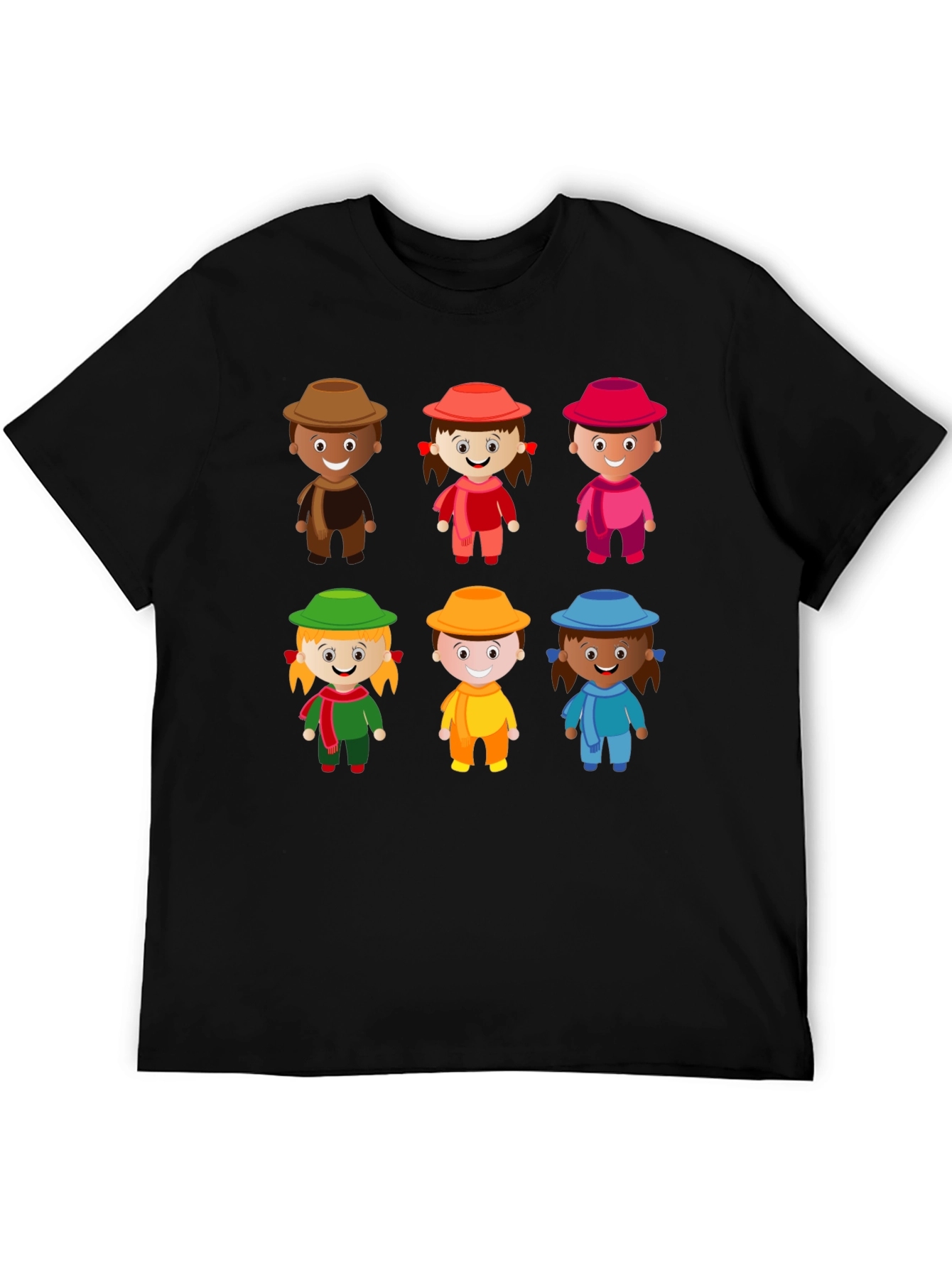 Fun Cartoon Character Print Black T-Shirt