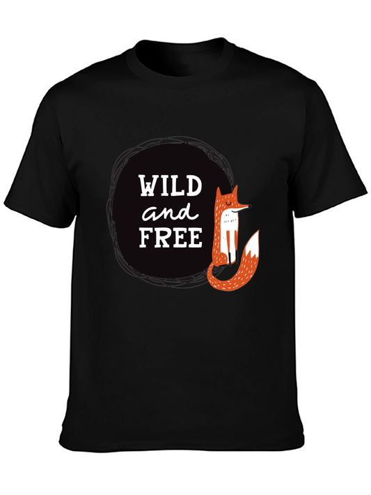 Wild and Free Fox Graphic Tee - Stylish Mens Black T-Shirt