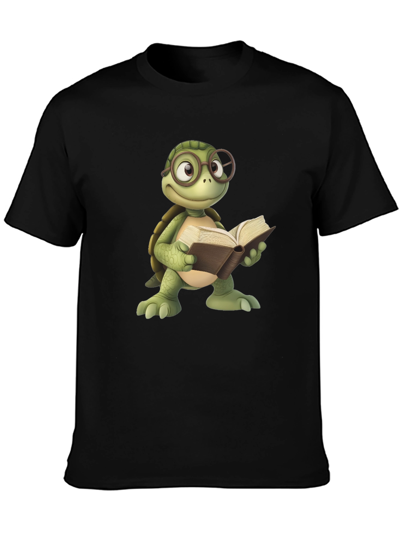 Bookish Turtle Graphic Tee - Black Cotton T-Shirt