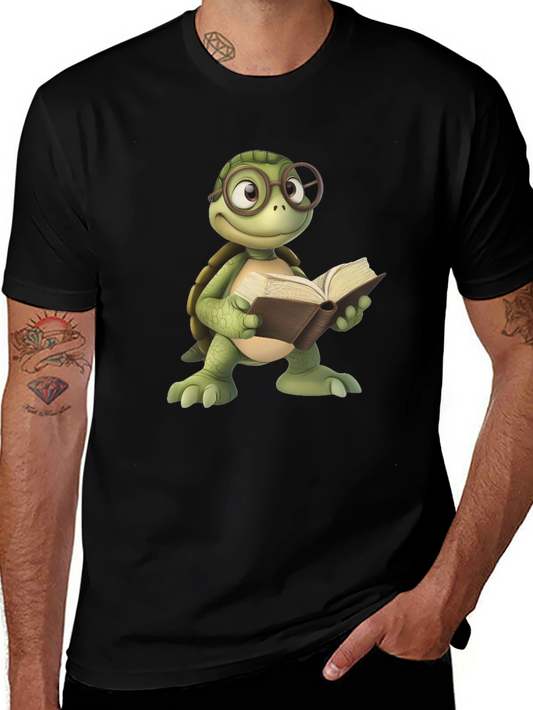 Bookish Turtle Graphic Tee - Black Cotton T-Shirt