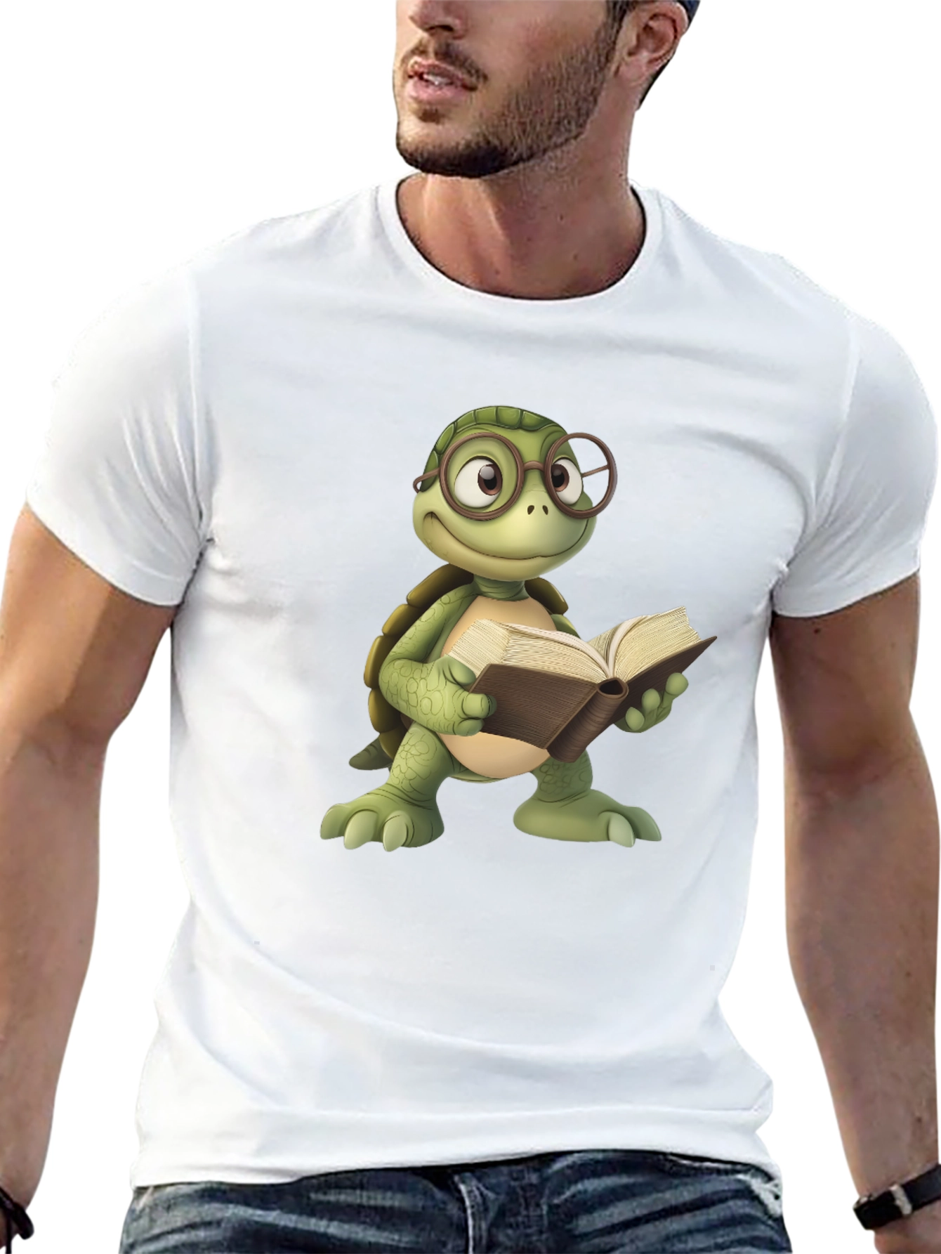 Bookish Turtle Graphic Tee - Black Cotton T-Shirt
