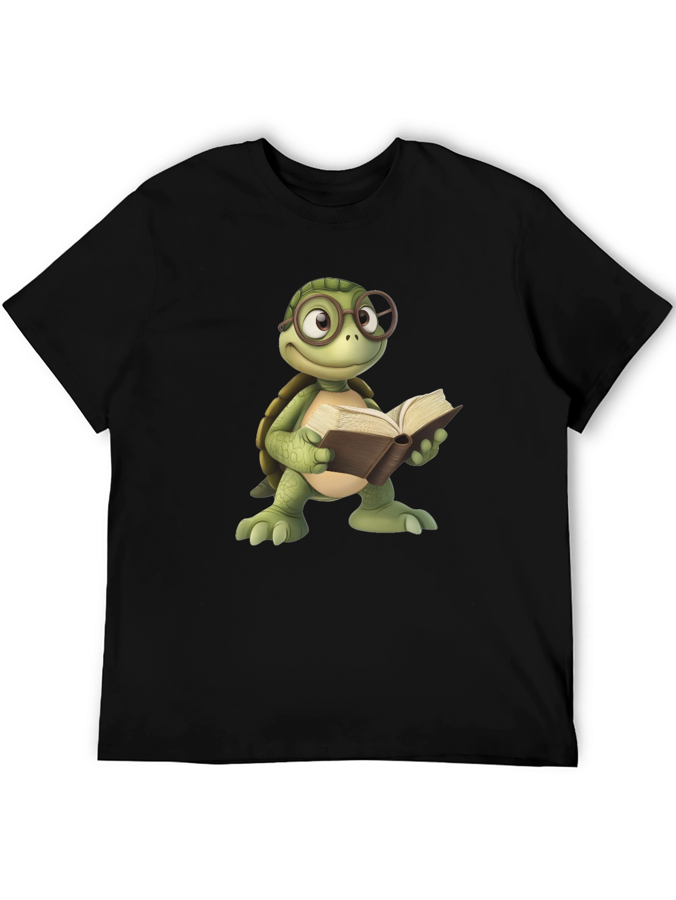 Bookish Turtle Graphic Tee - Black Cotton T-Shirt