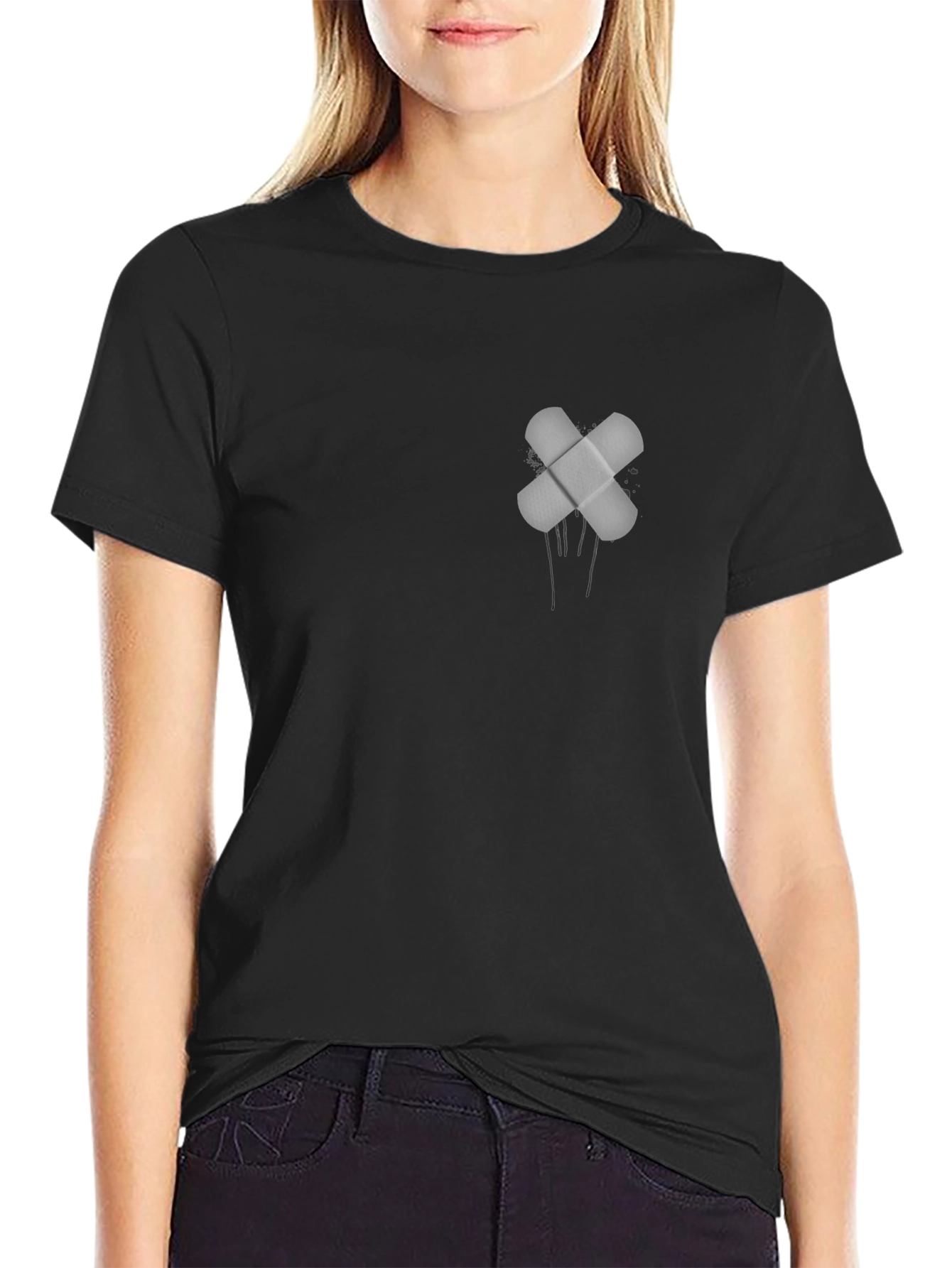 Black T-Shirt with Band-Aid Graphic