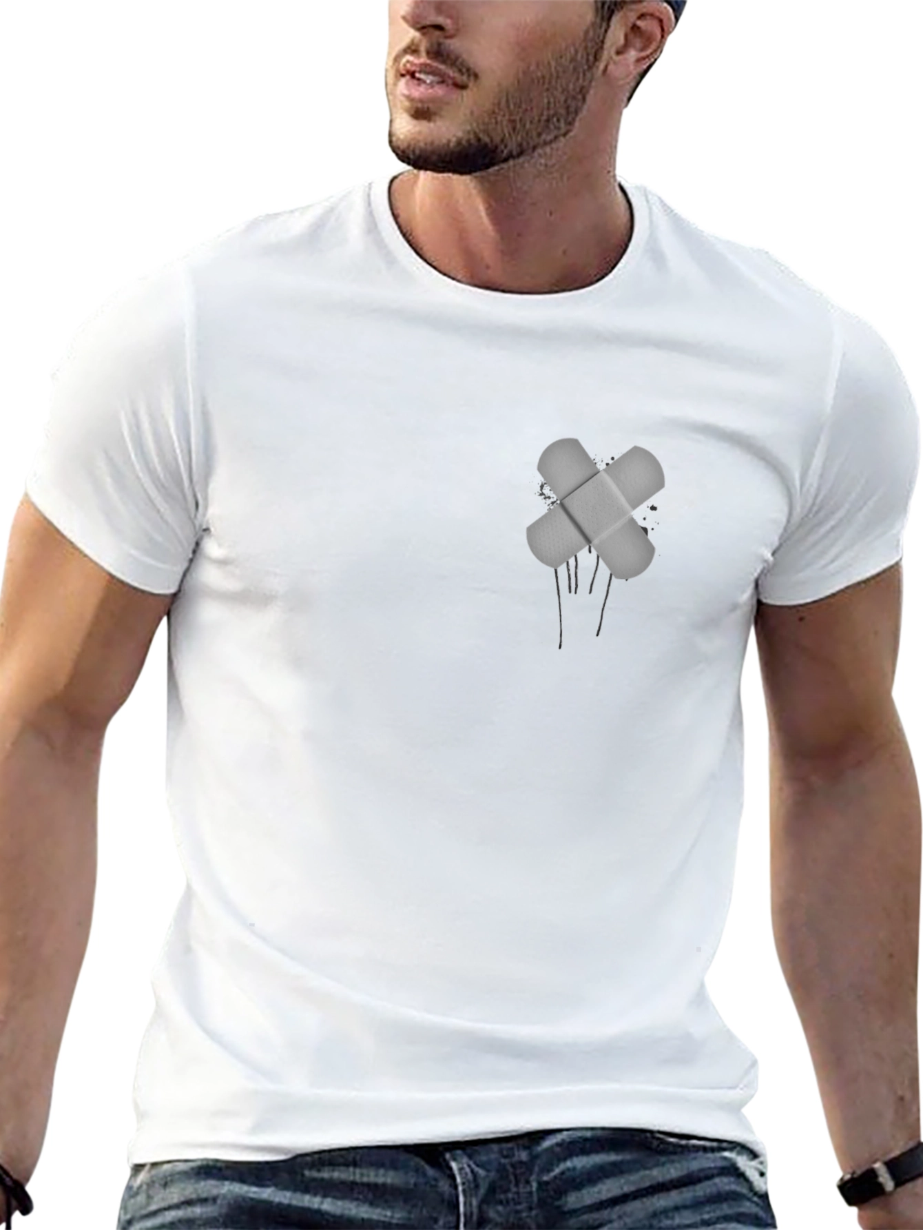 Black T-Shirt with Band-Aid Graphic