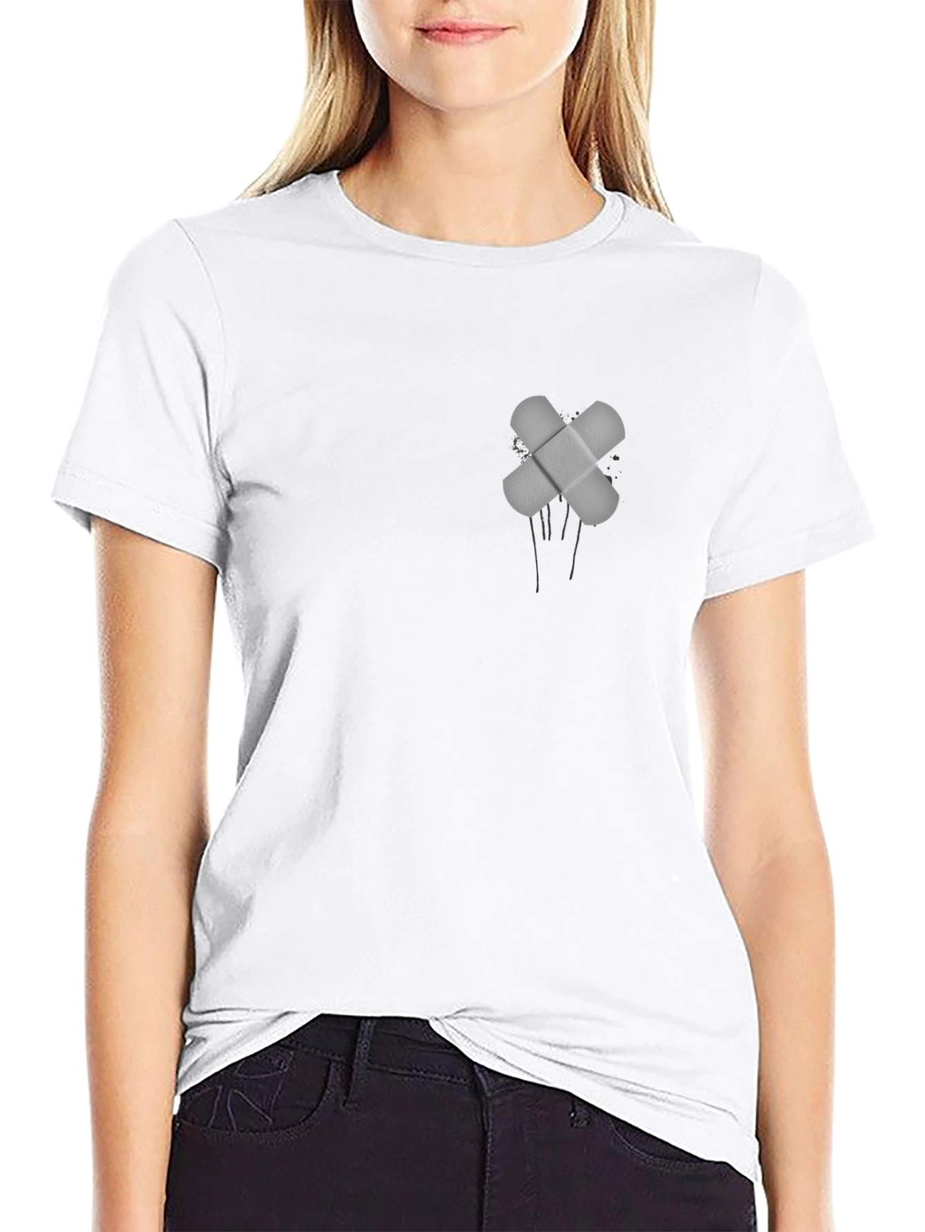 Black T-Shirt with Band-Aid Graphic