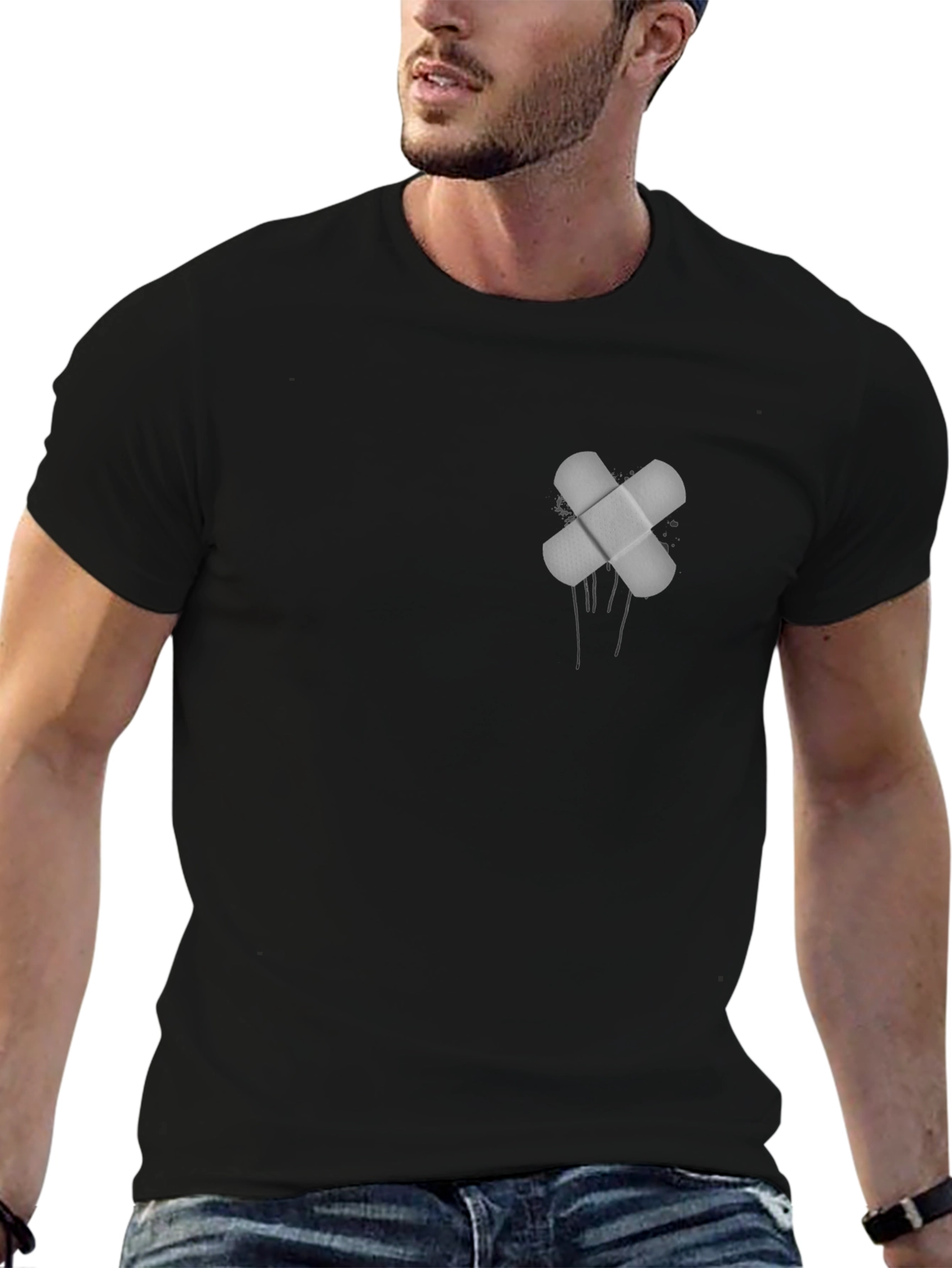 Black T-Shirt with Band-Aid Graphic