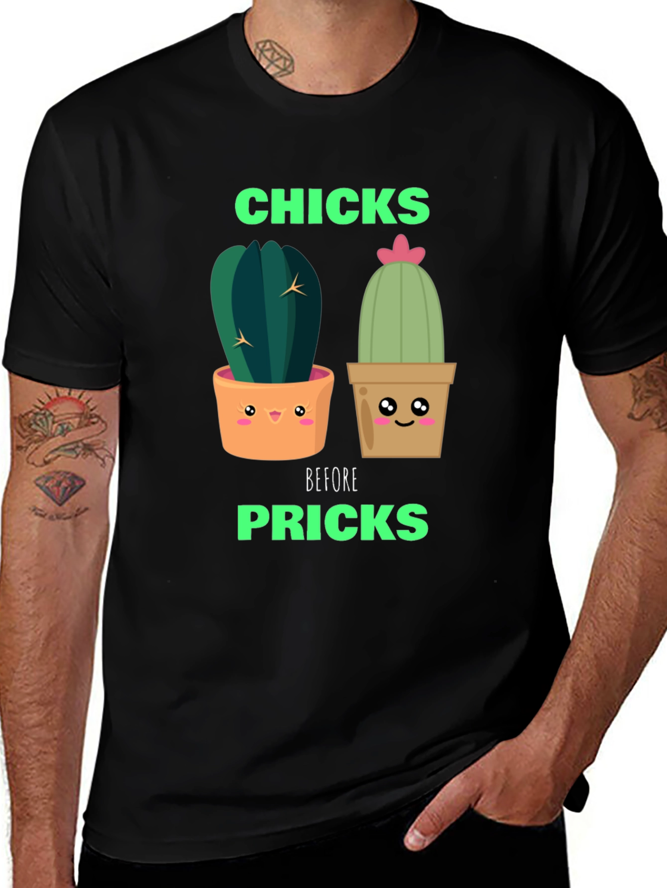 Funny Cactus Graphic T-Shirt - Chicks Before Pricks