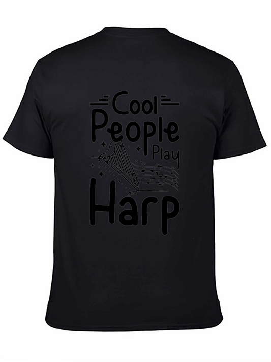 Cool People Play Harp Black Graphic Tee