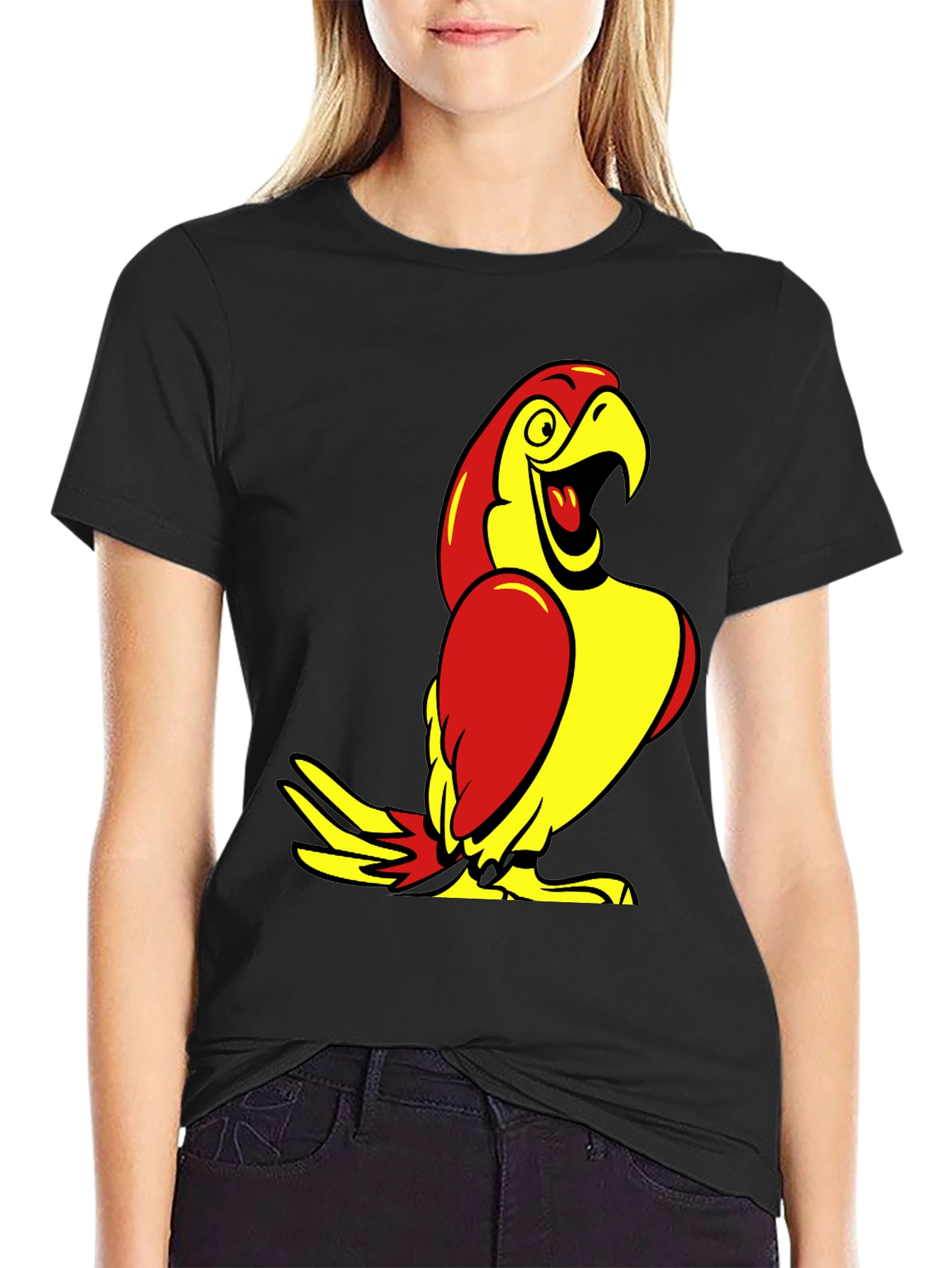 Parrot Graphic Tee - Black Cotton T-Shirt