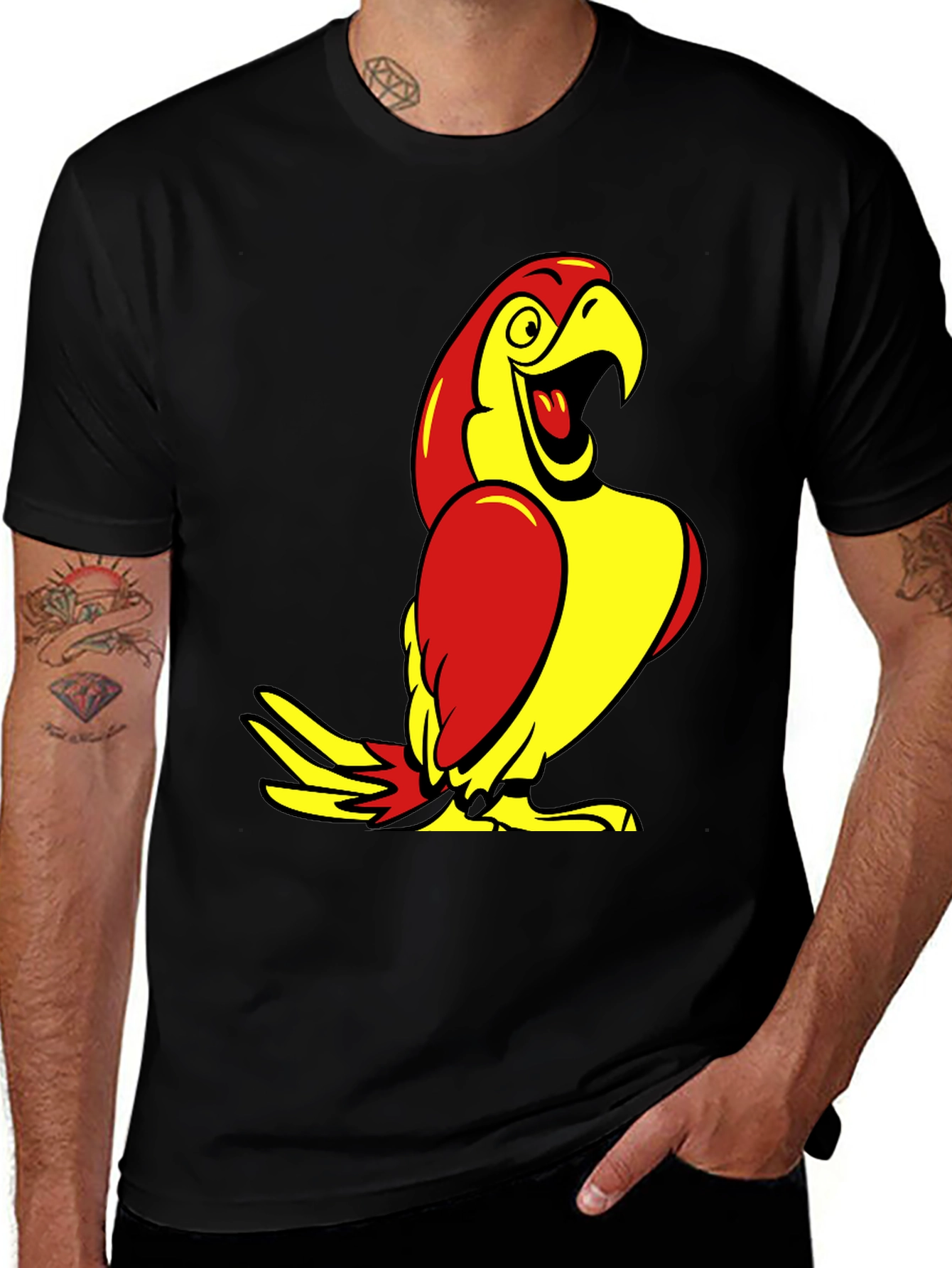 Parrot Graphic Tee - Black Cotton T-Shirt