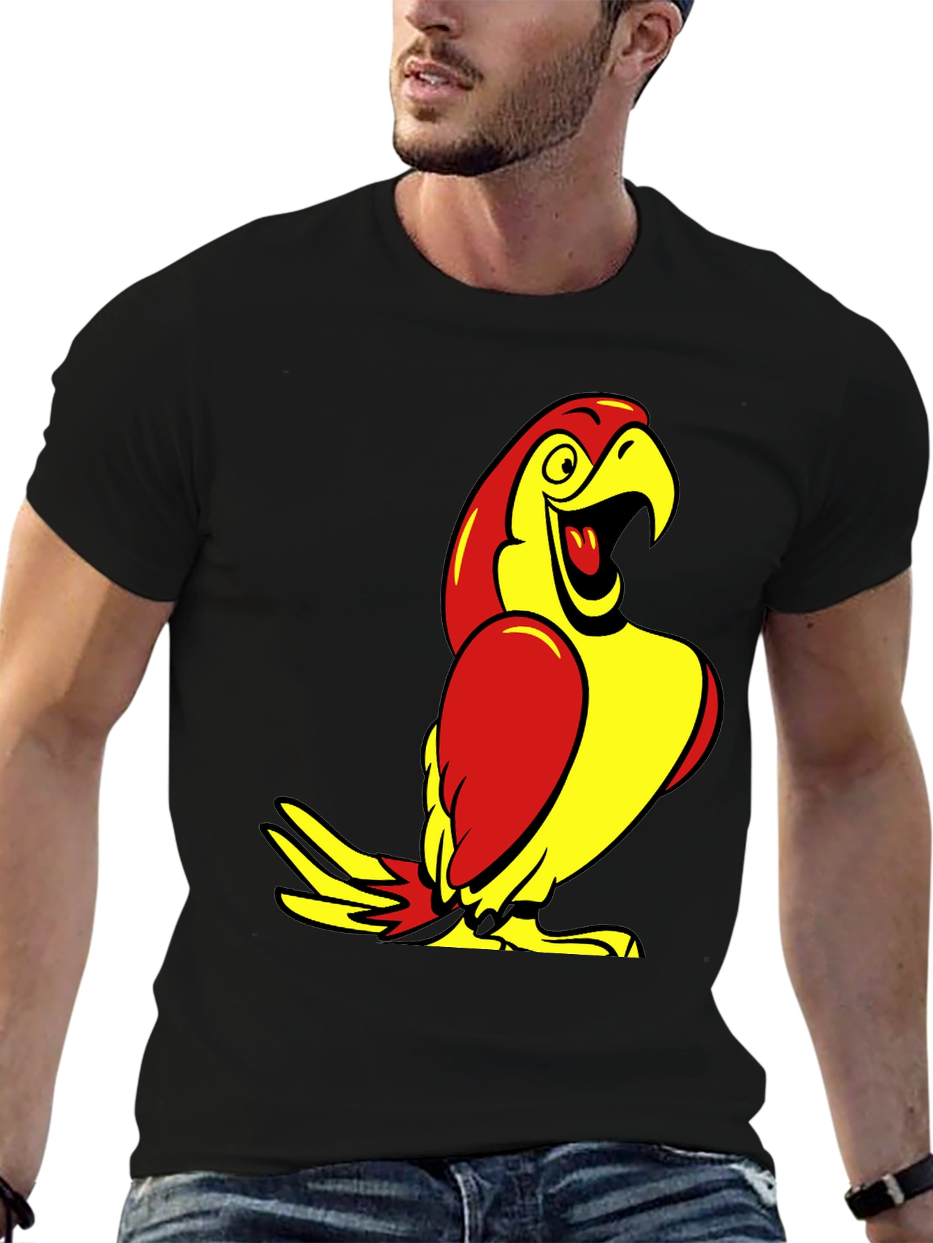 Parrot Graphic Tee - Black Cotton T-Shirt