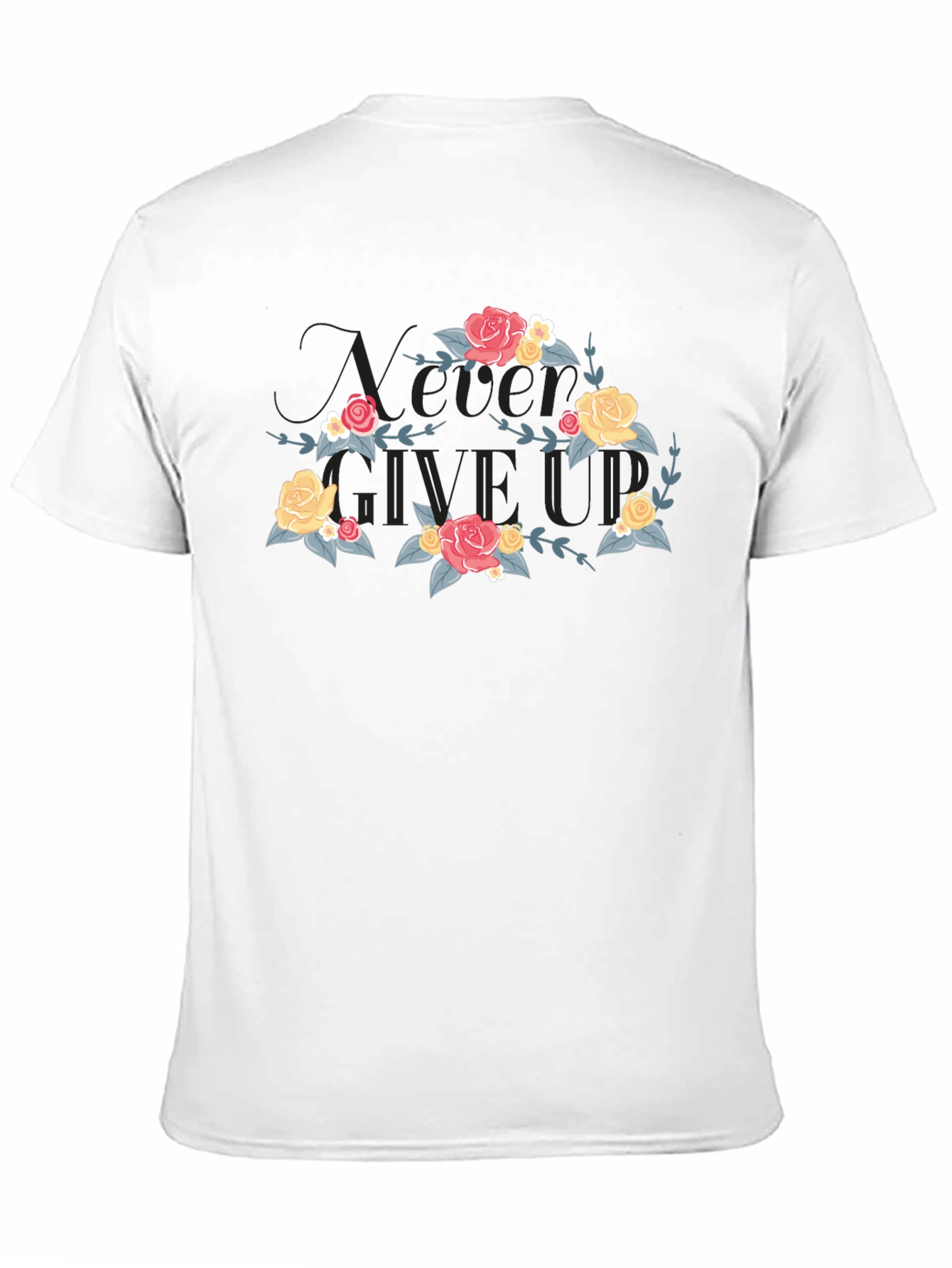 Floral Never Give Up Black T-Shirt