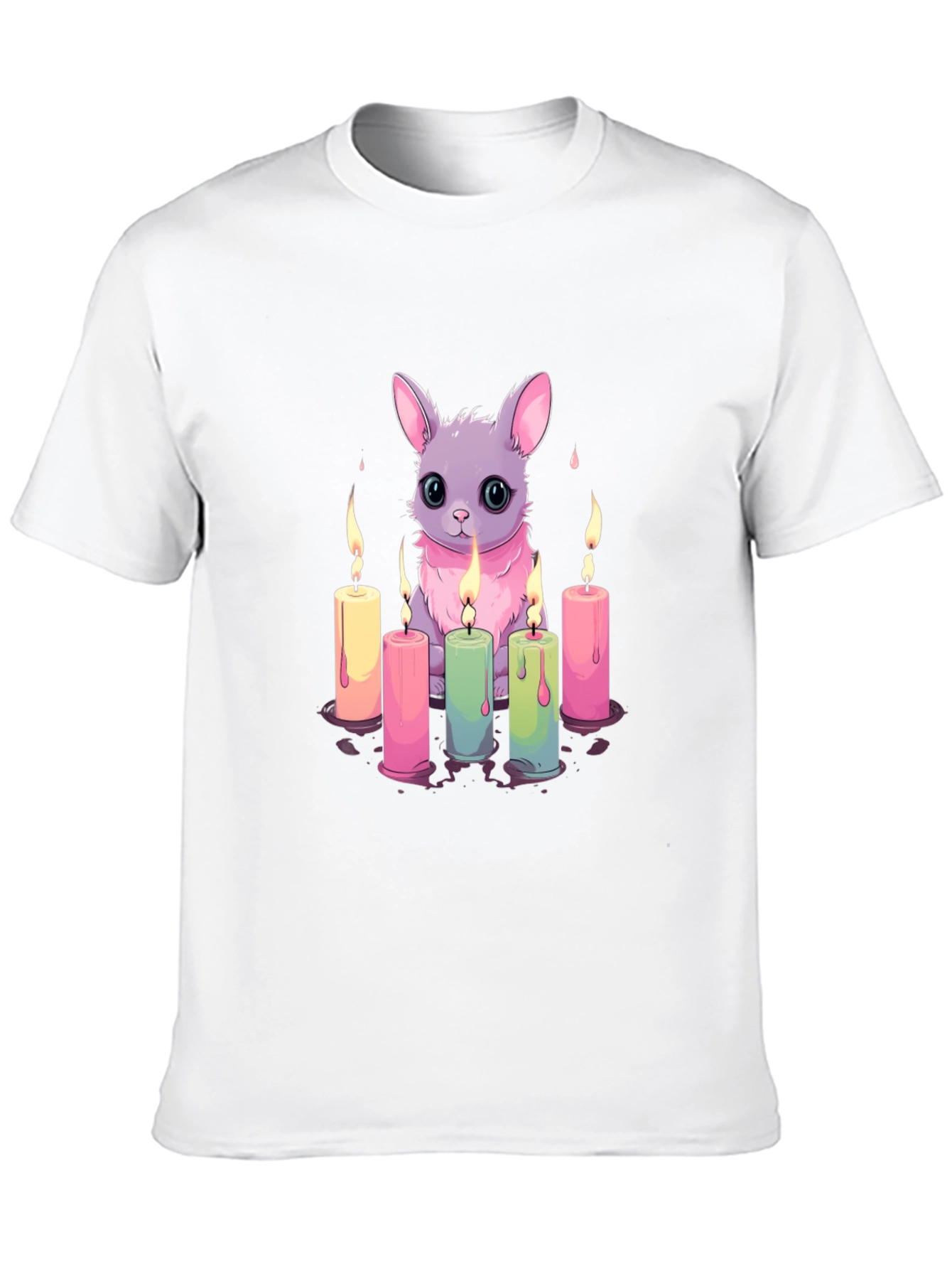 Cute Bunny & Candles Graphic Black T-Shirt