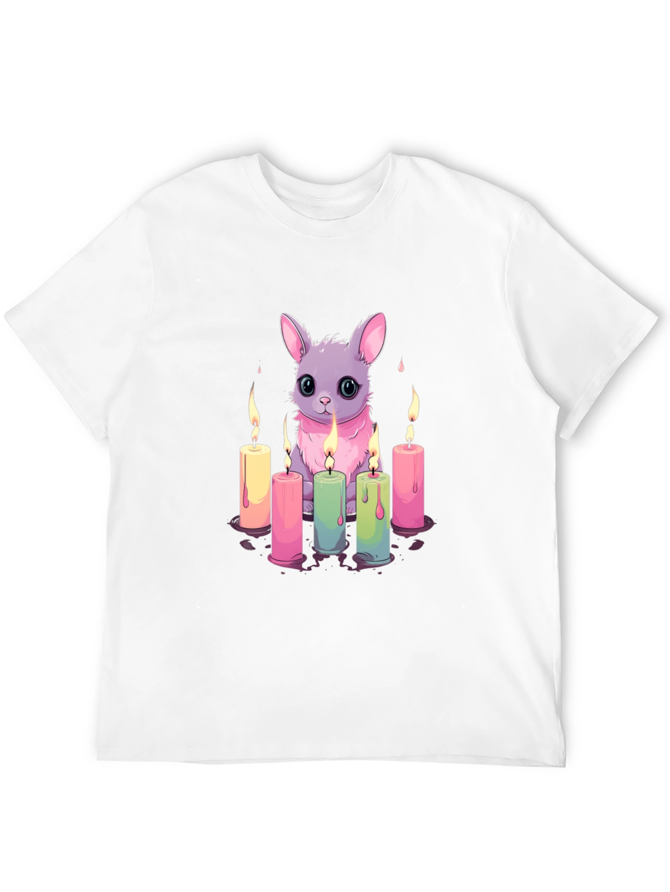 Cute Bunny & Candles Graphic Black T-Shirt
