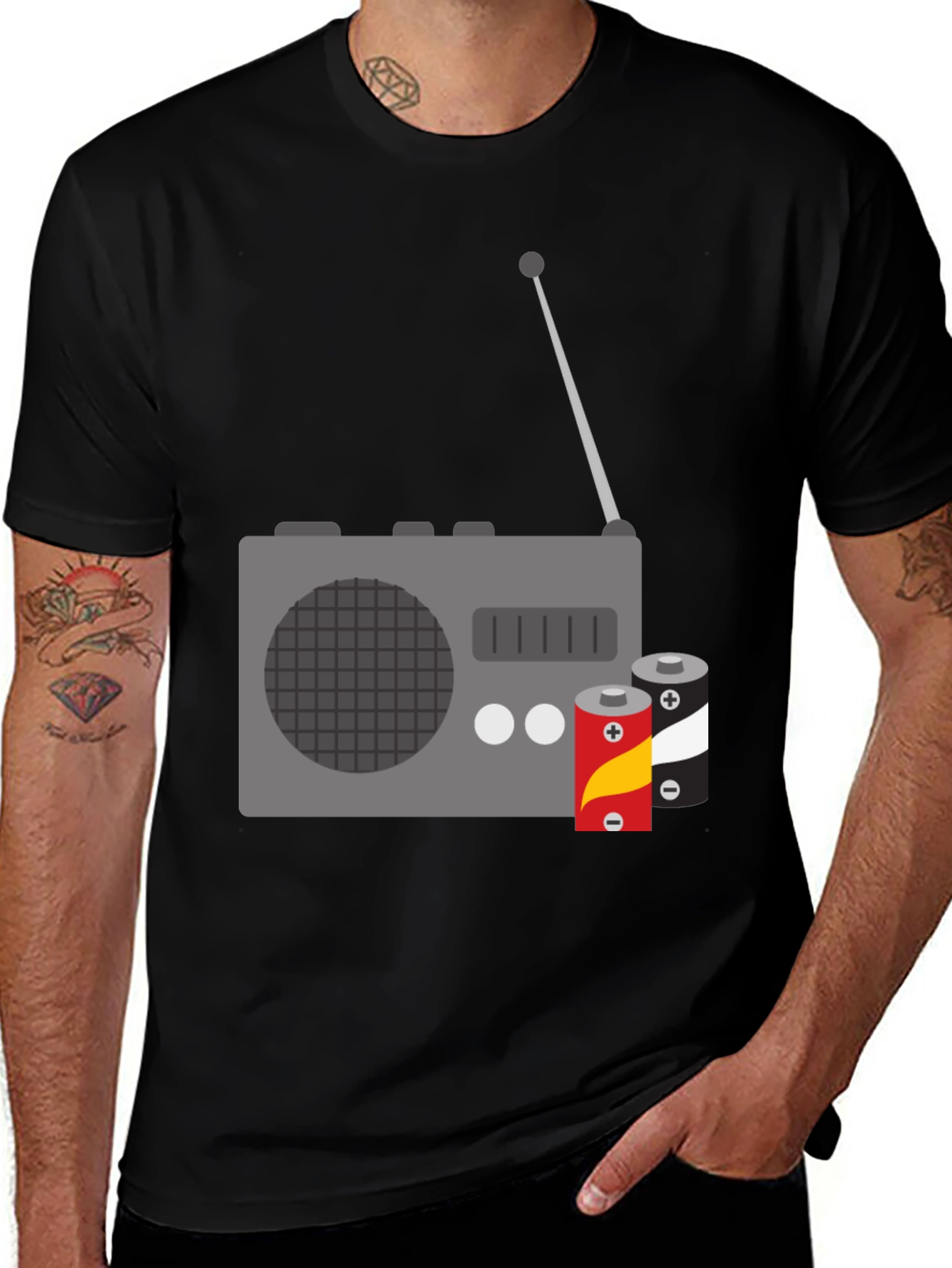 Retro Radio & Batteries Graphic Tee - Classic Style