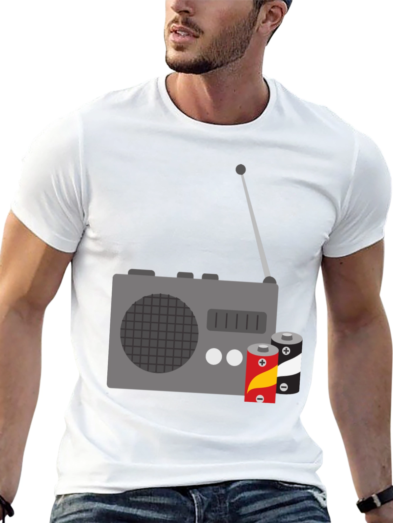 Retro Radio & Batteries Graphic Tee - Classic Style