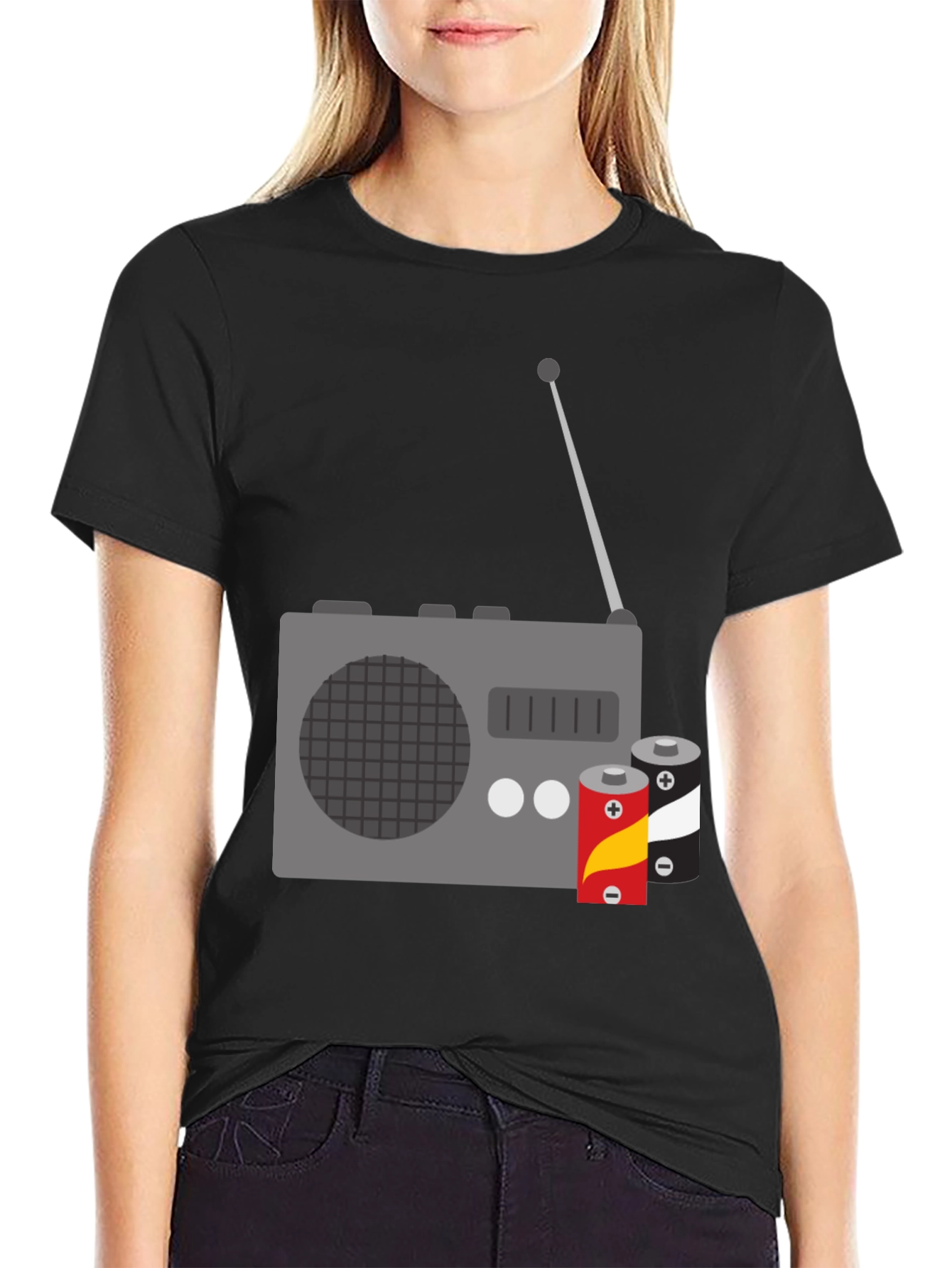 Retro Radio & Batteries Graphic Tee - Classic Style