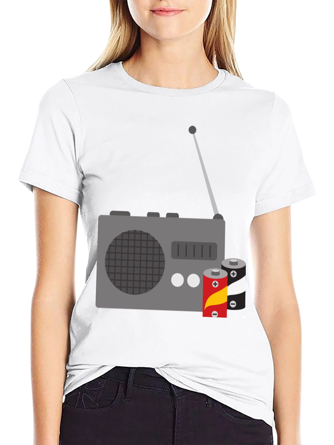 Retro Radio & Batteries Graphic Tee - Classic Style