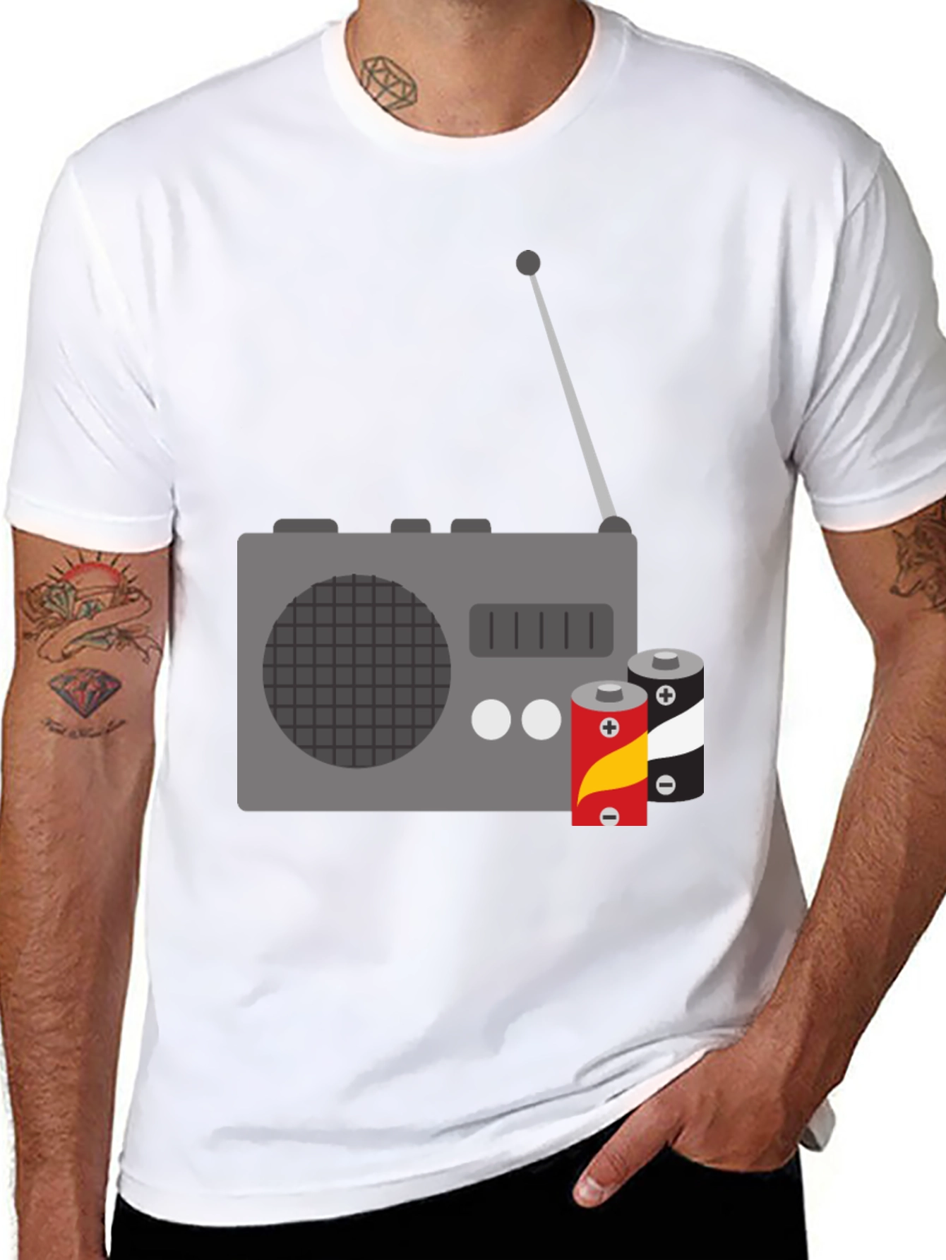 Retro Radio & Batteries Graphic Tee - Classic Style