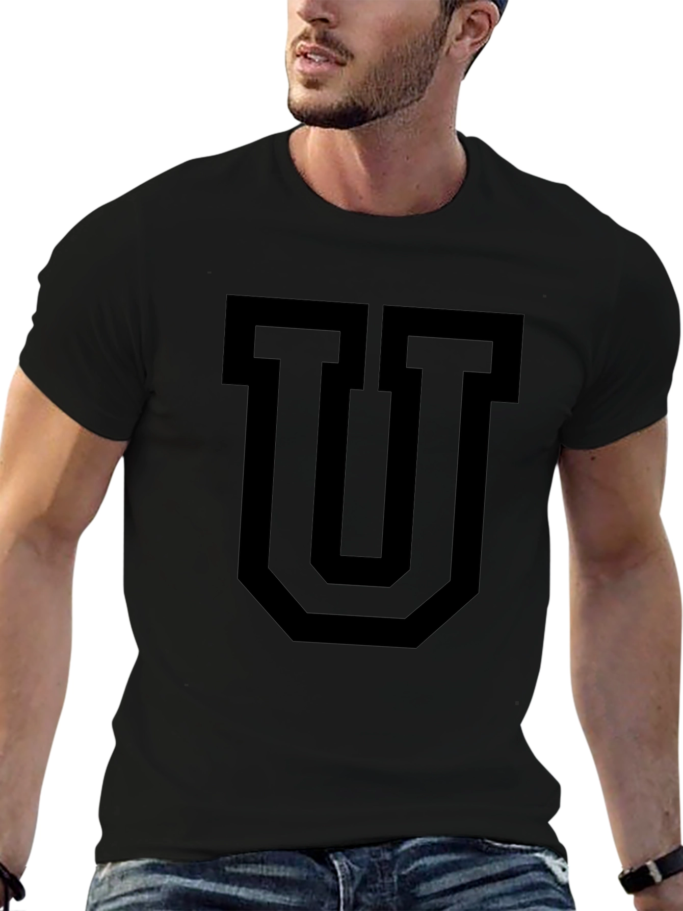 Black T-Shirt with Bold Letter U