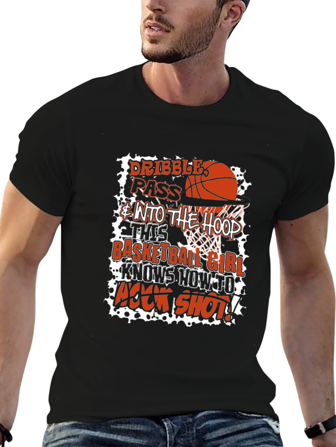 Basketball Girl T-Shirt - Dribble Pass Hook Shot!