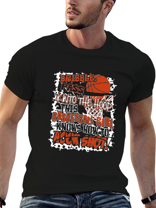 Basketball Girl T-Shirt - Dribble Pass Hook Shot!