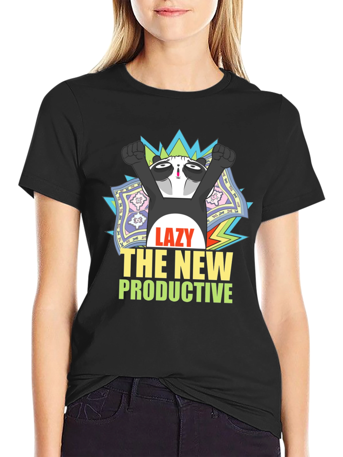Lazy Panda Graphic T-Shirt - Unisex Black Tee