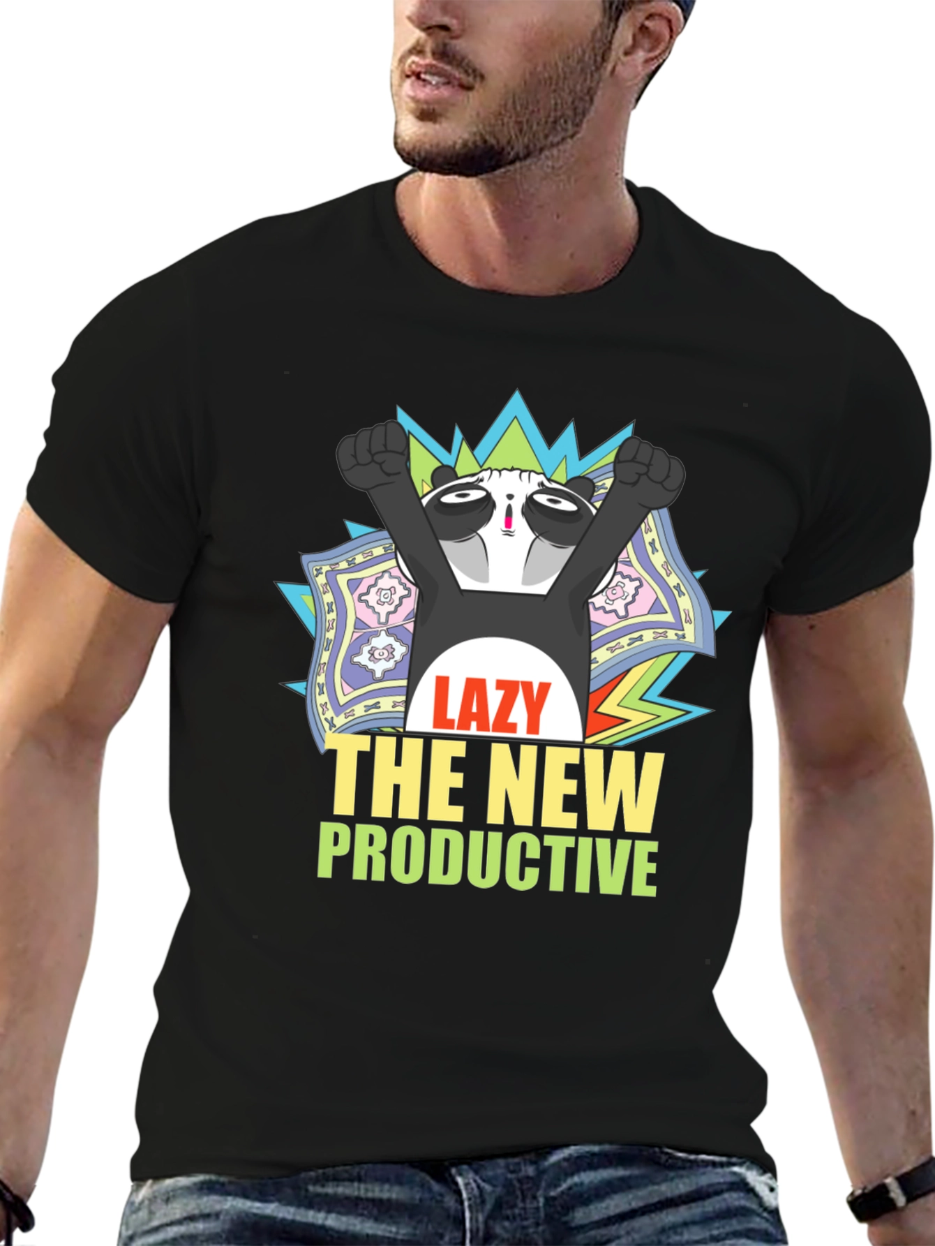 Lazy Panda Graphic T-Shirt - Unisex Black Tee