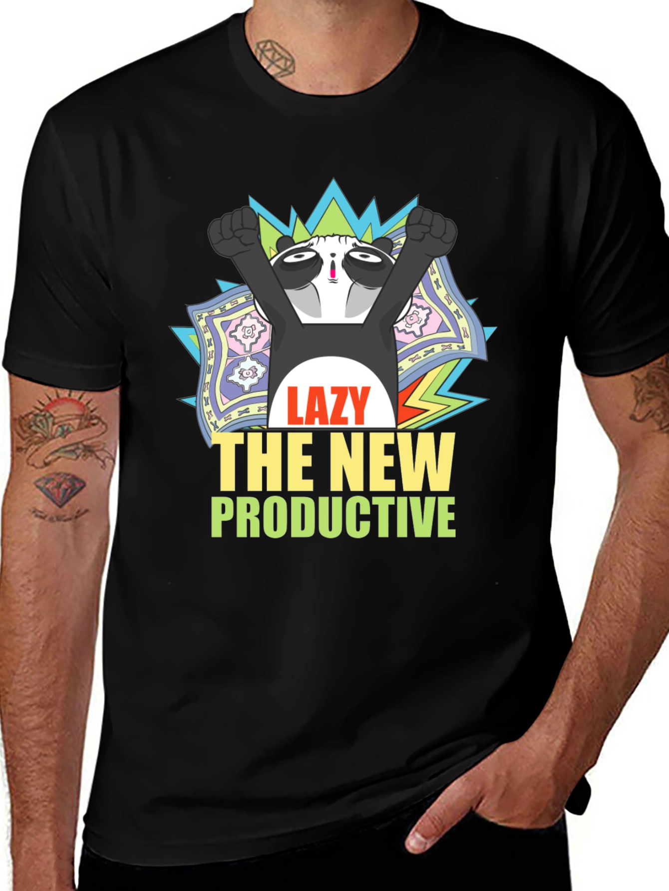 Lazy Panda Graphic T-Shirt - Unisex Black Tee