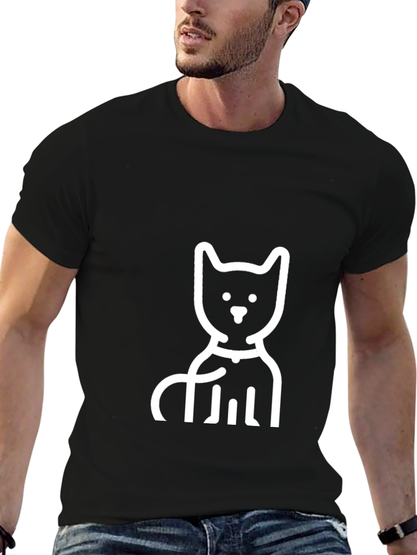 Cat Graphic Black T-Shirt - Cute Animal Tee