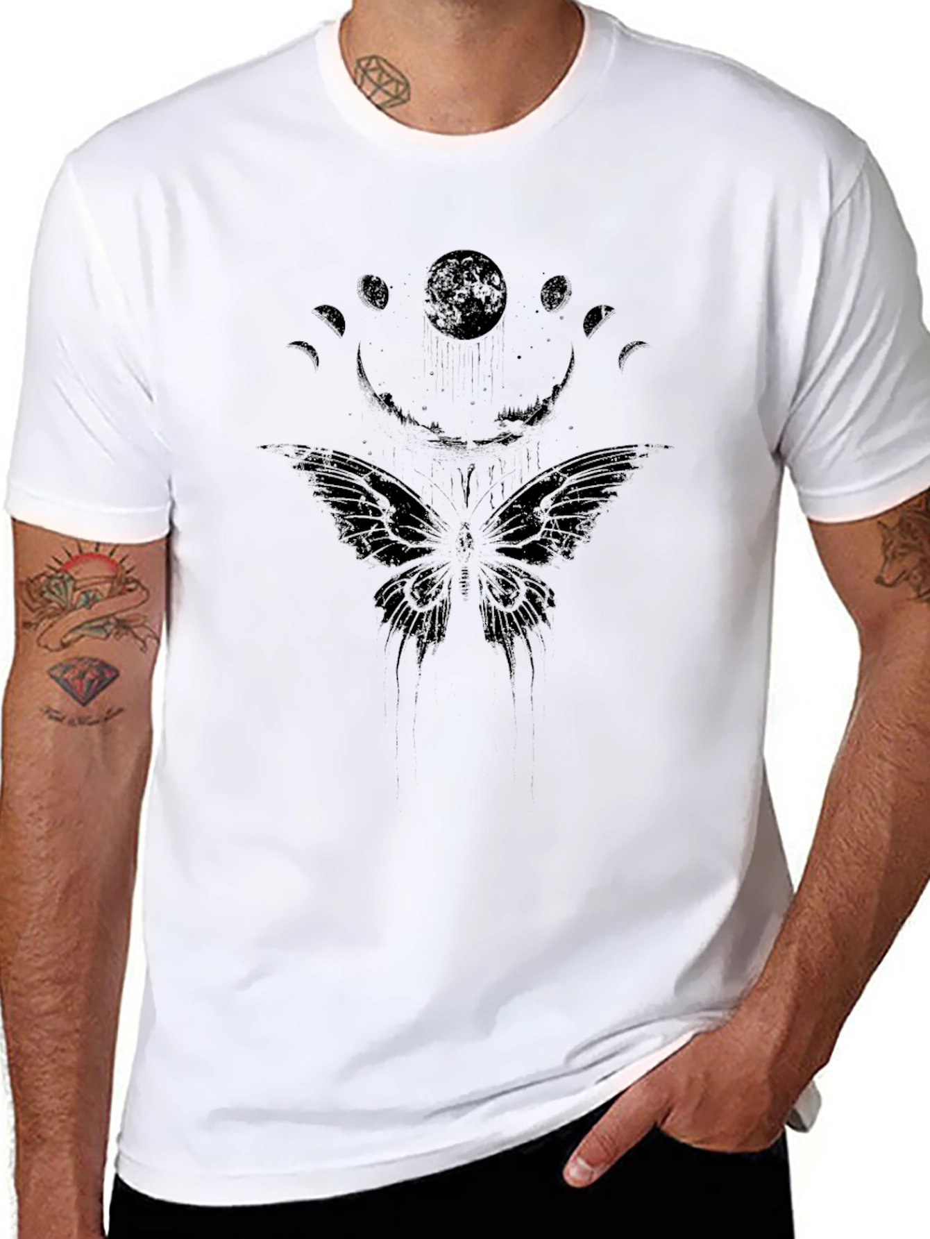 Moon Phases Butterfly Graphic T-Shirt