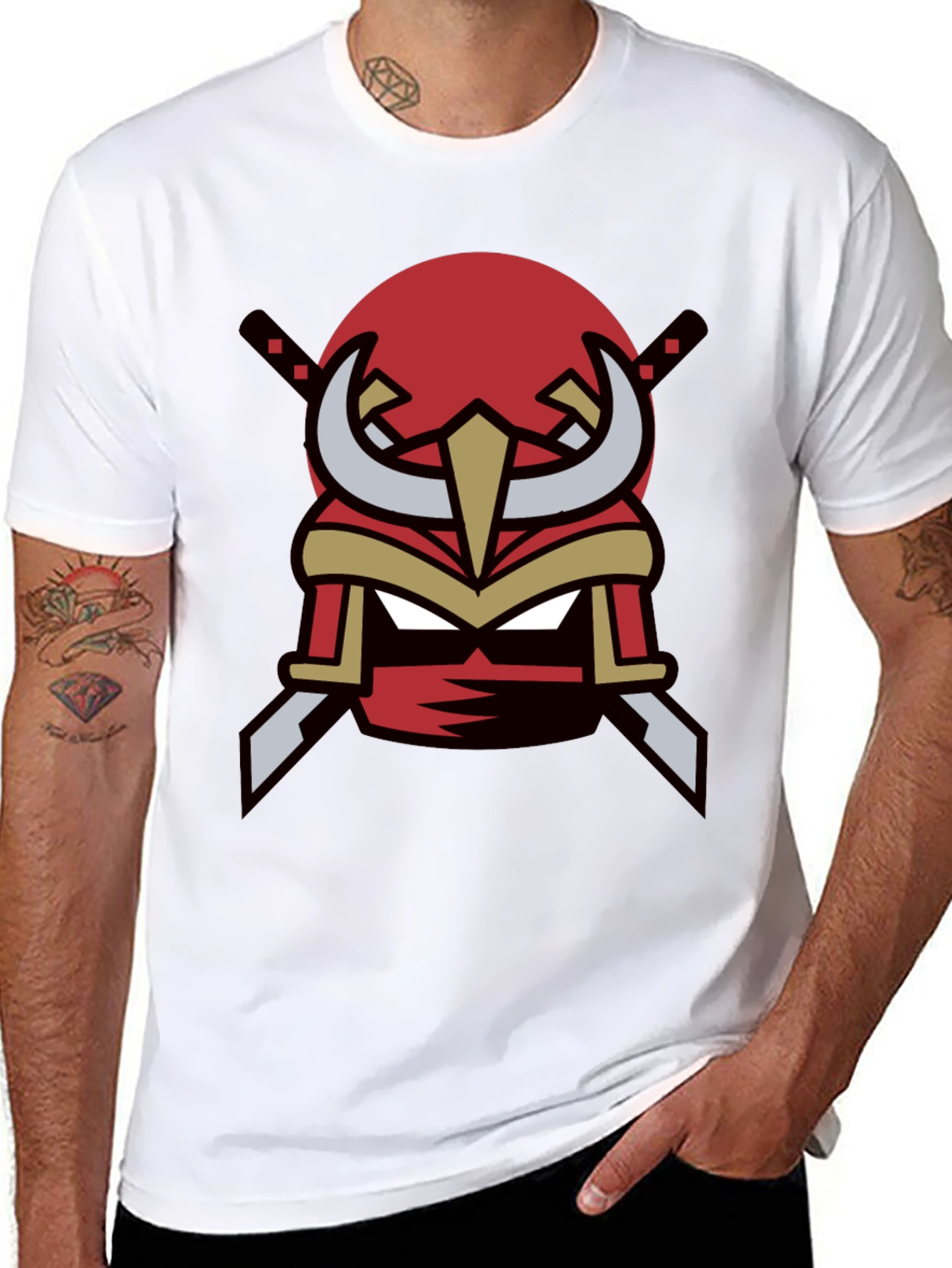 Red Ninja Mask Graphic Tee - Cool Samurai Style