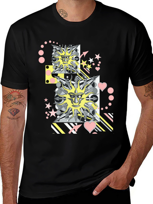 Graphic Print T-Shirt with Sun Face Motif