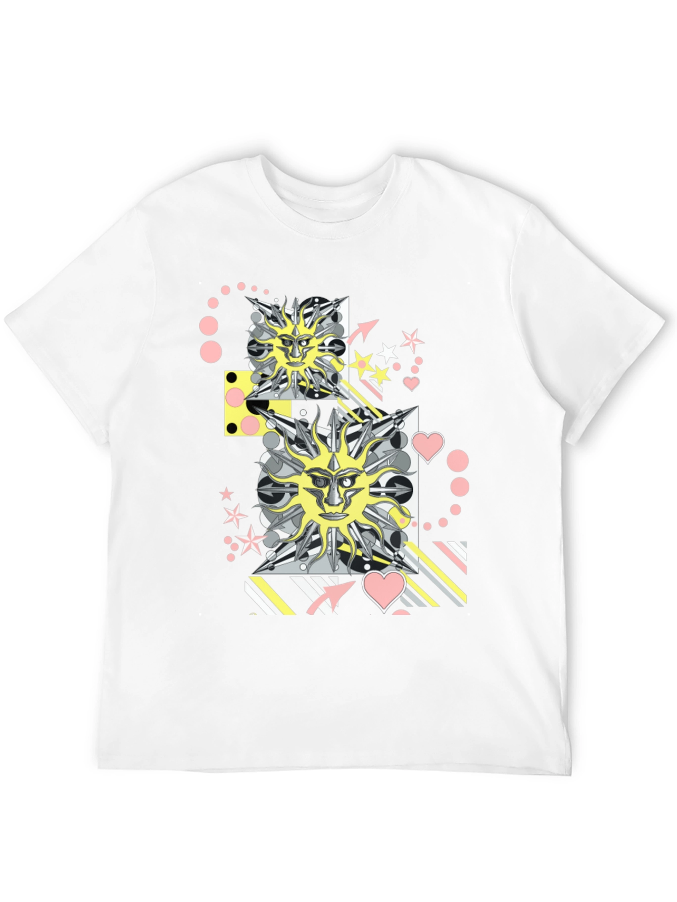 Graphic Print T-Shirt with Sun Face Motif