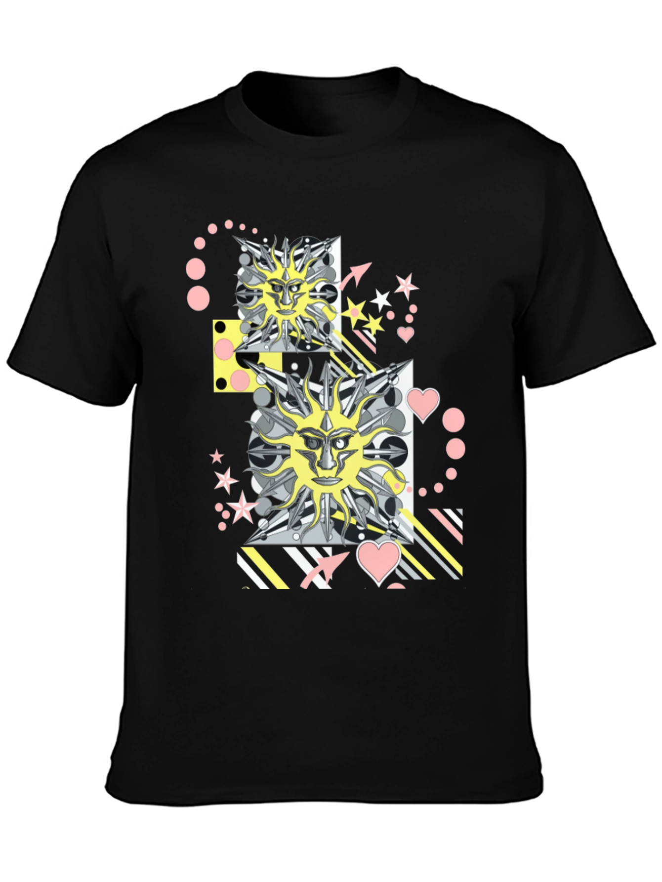 Graphic Print T-Shirt with Sun Face Motif