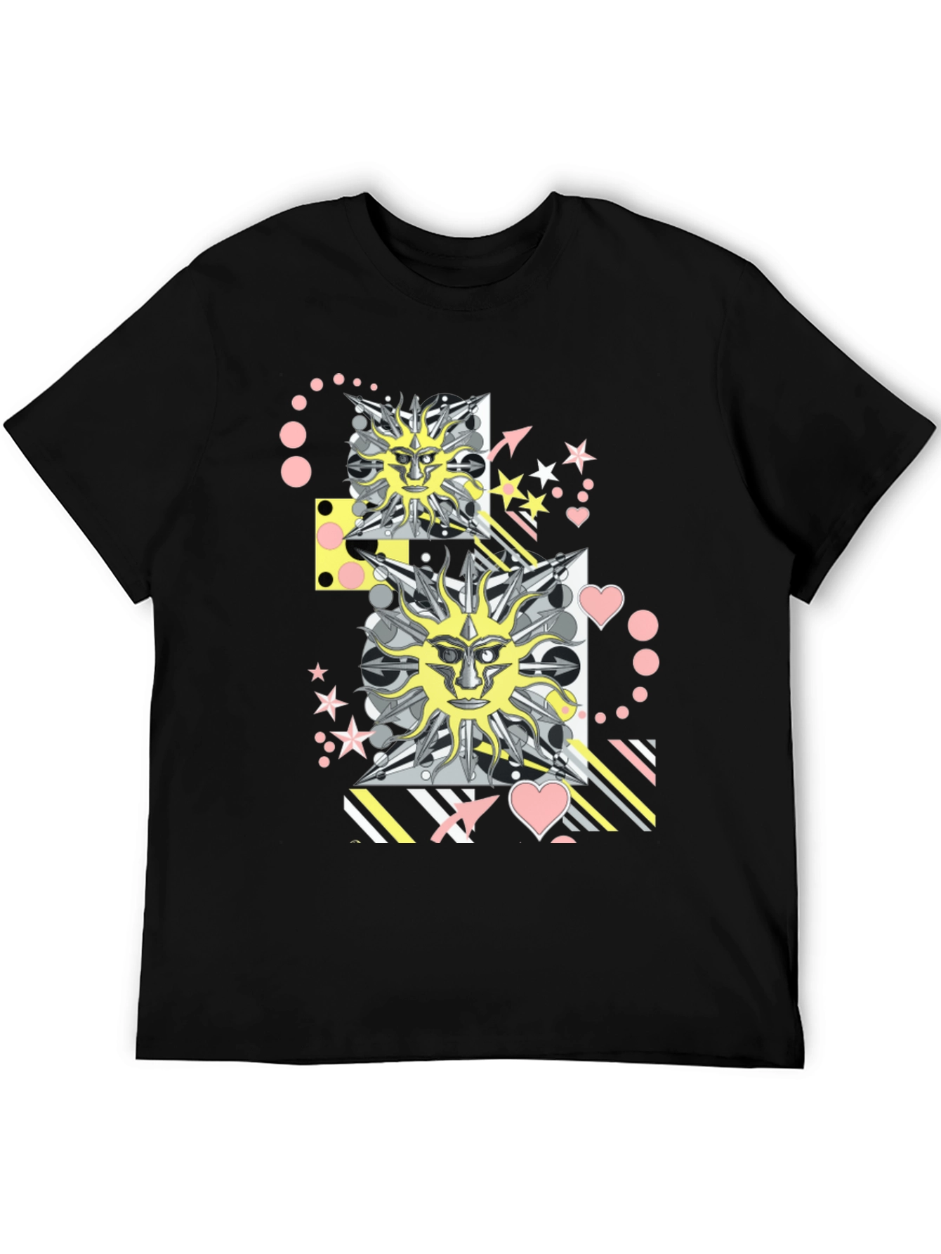 Graphic Print T-Shirt with Sun Face Motif
