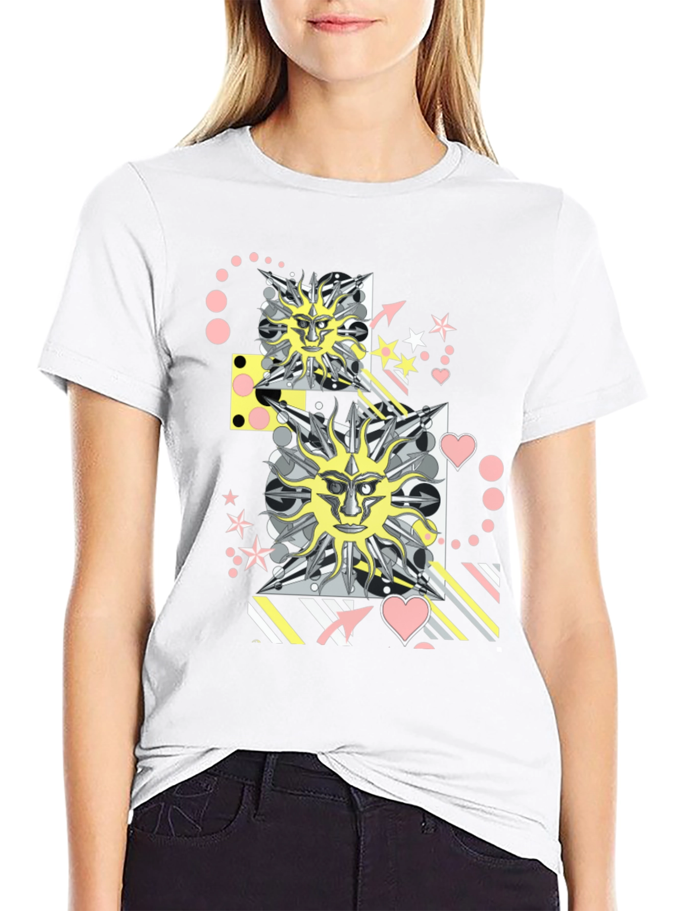 Graphic Print T-Shirt with Sun Face Motif