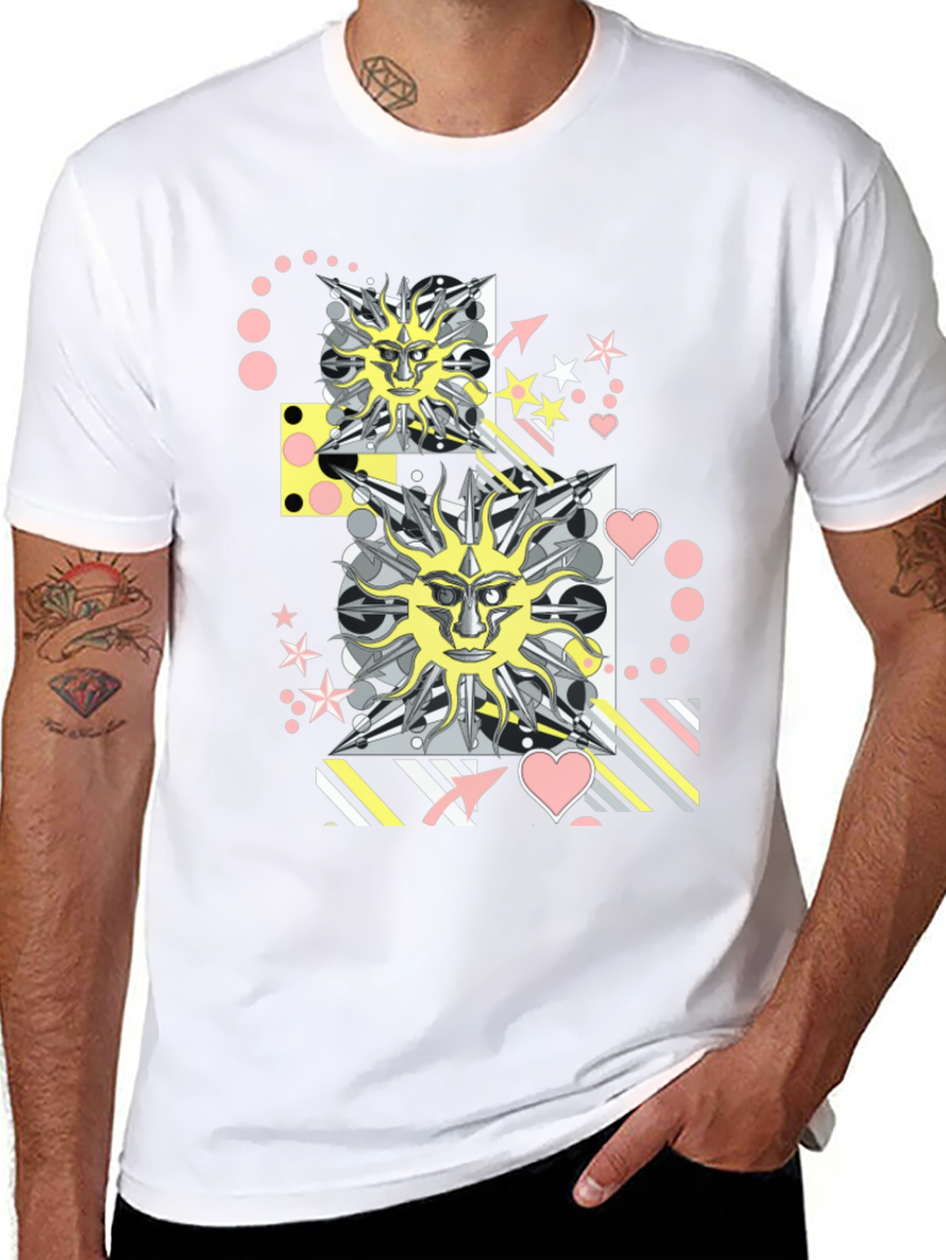 Graphic Print T-Shirt with Sun Face Motif