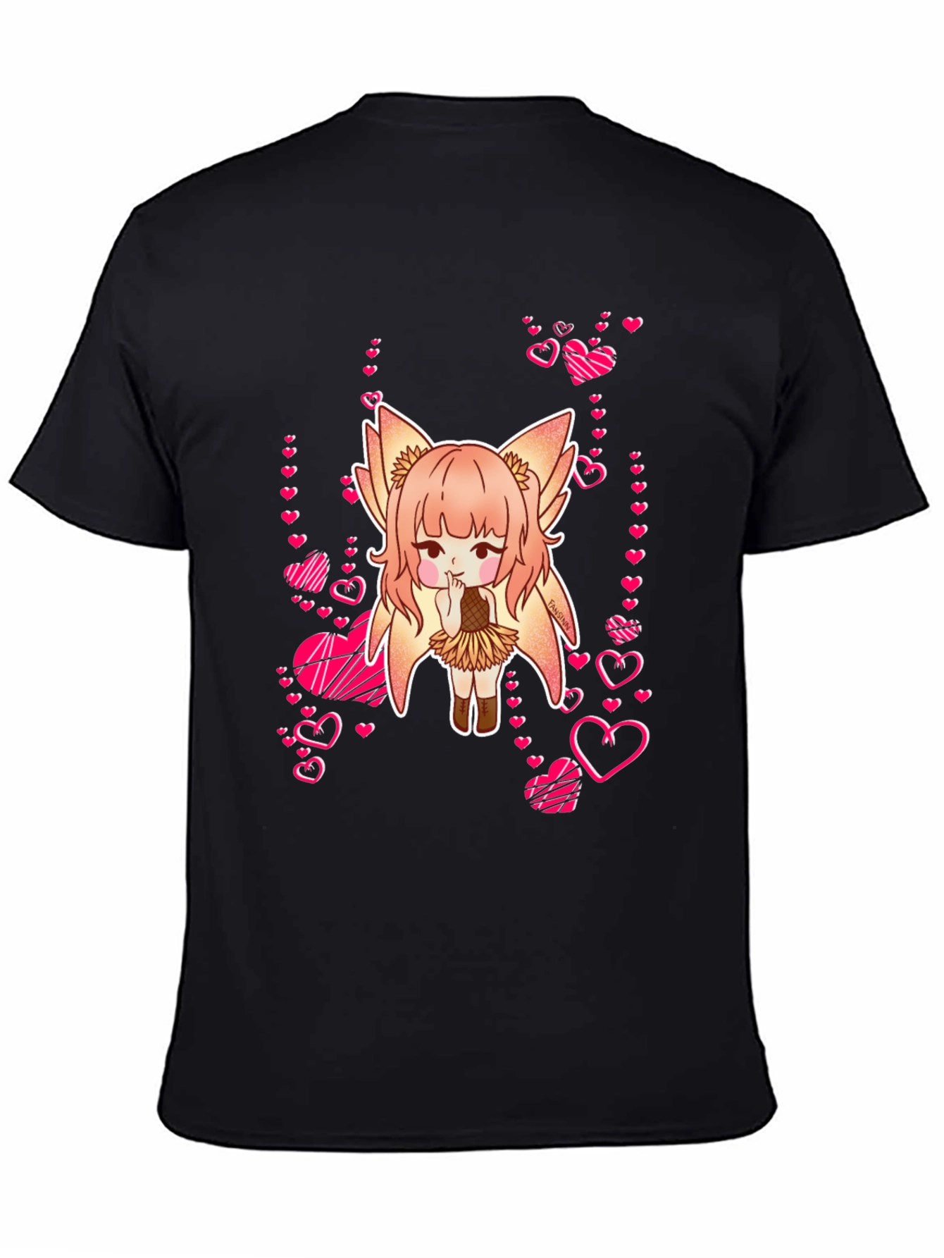 Anime Girl with Hearts Black T-Shirt