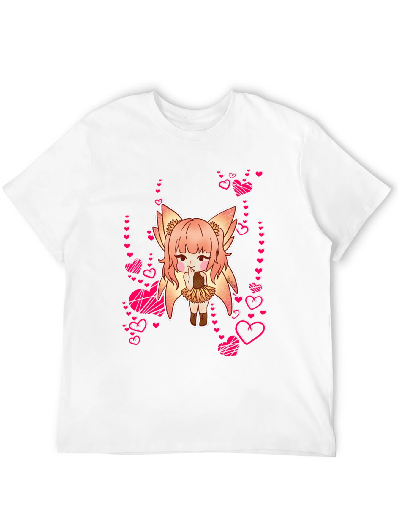 Anime Girl with Hearts Black T-Shirt
