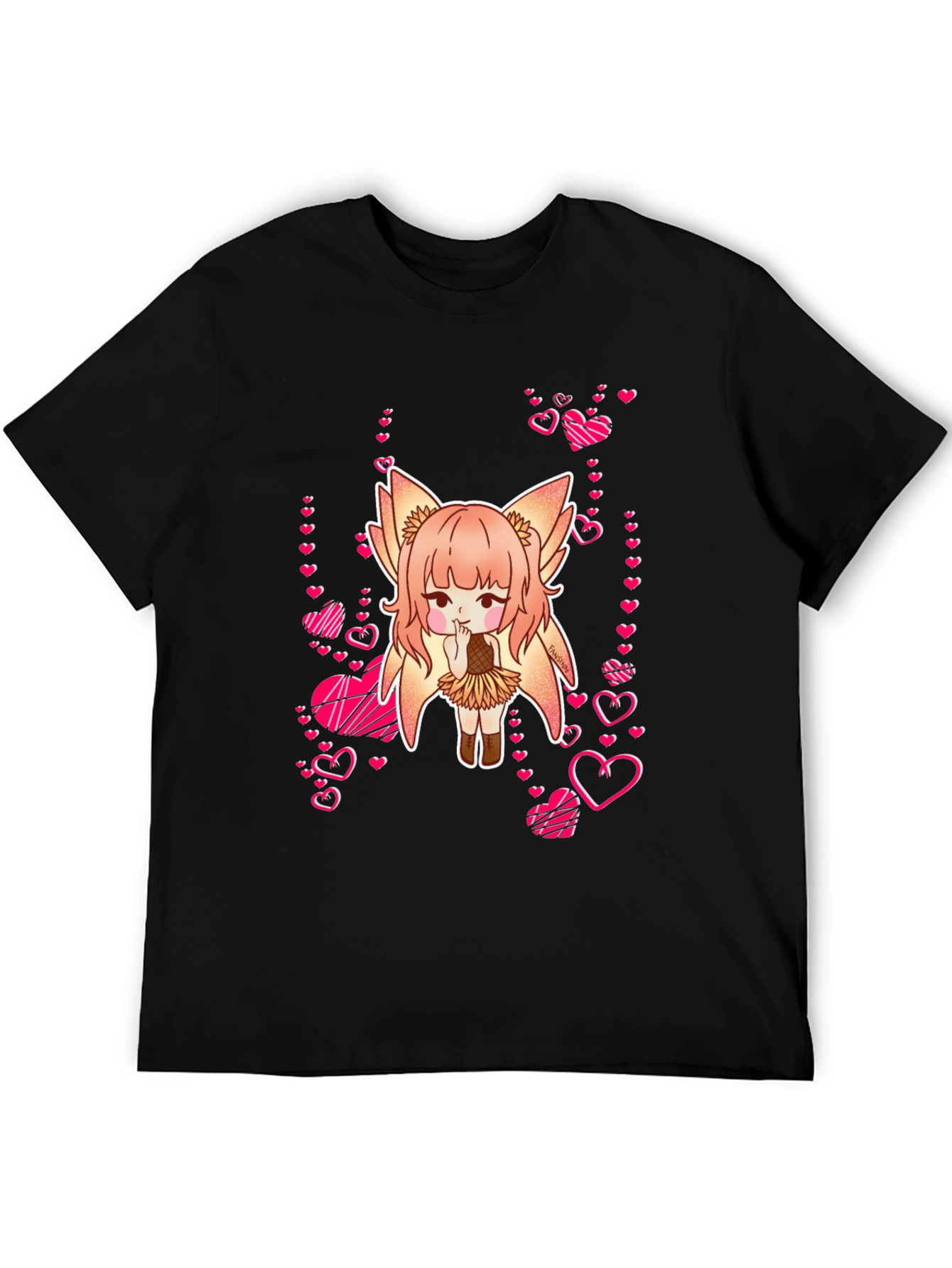 Anime Girl with Hearts Black T-Shirt