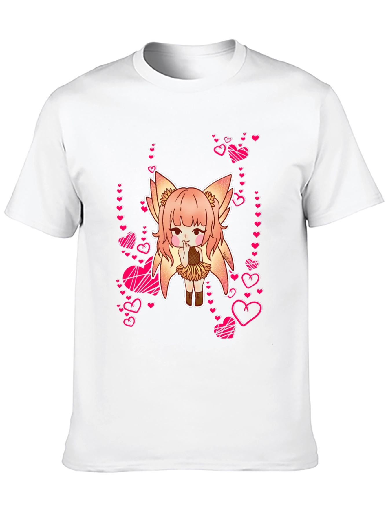 Anime Girl with Hearts Black T-Shirt
