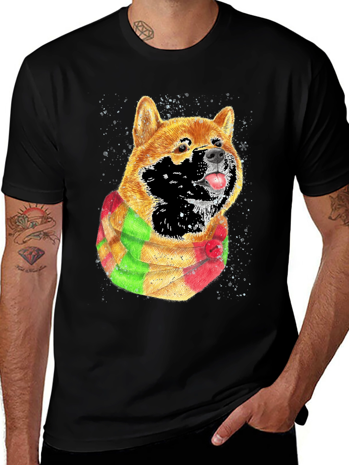 Shiba Inu Dog Scarf Graphic T-Shirt