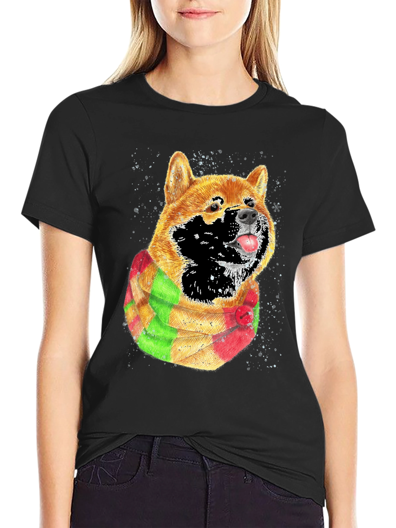 Shiba Inu Dog Scarf Graphic T-Shirt